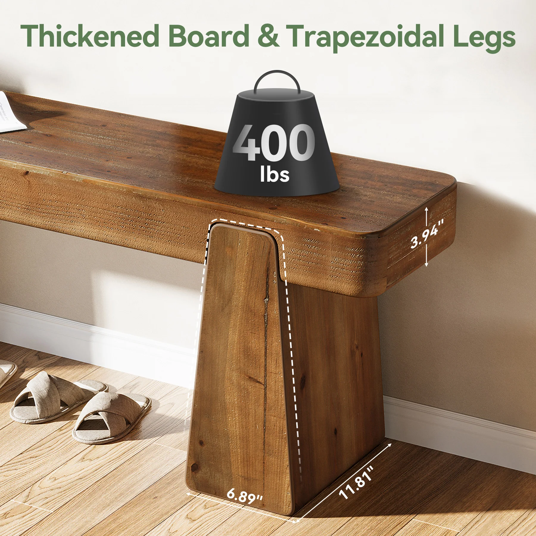 47" Solid Wood Entryway Bench, Farmhouse Shoe Bench with Thickened Legs - Image 8