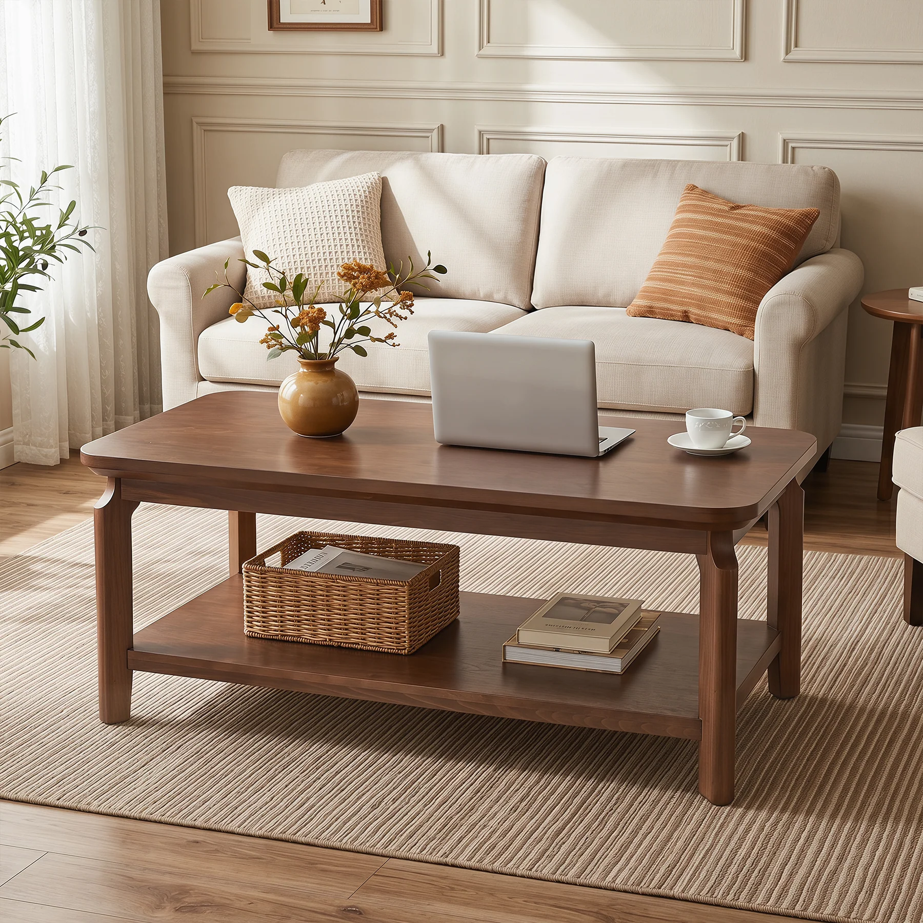47" Coffee Table, Modern Rectangular Center Table with Open Storage Shelf for Living Room - Image 5