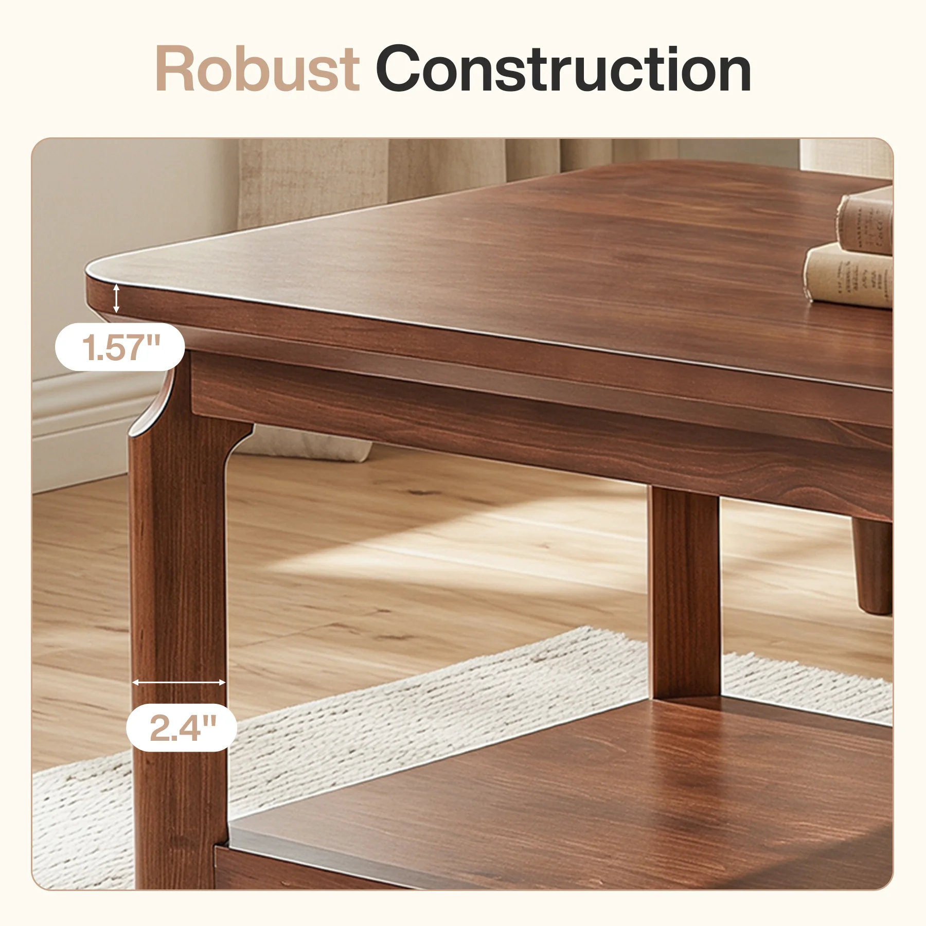 47" Coffee Table, Modern Rectangular Center Table with Open Storage Shelf for Living Room - Image 7