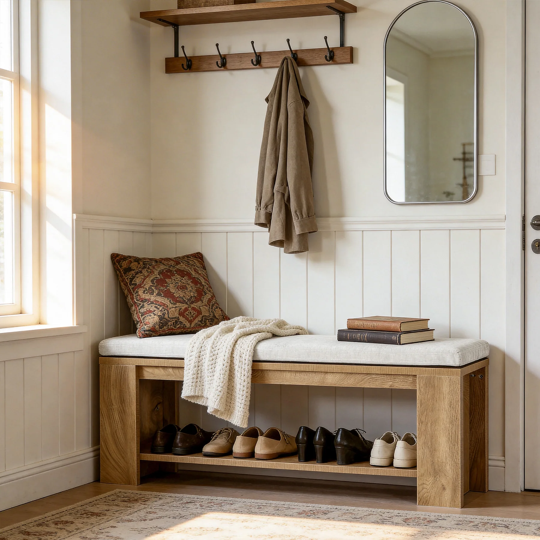 47" Upholstered Entryway Bench, Indoor End of Bed Bench with Padded Seat - Image 5