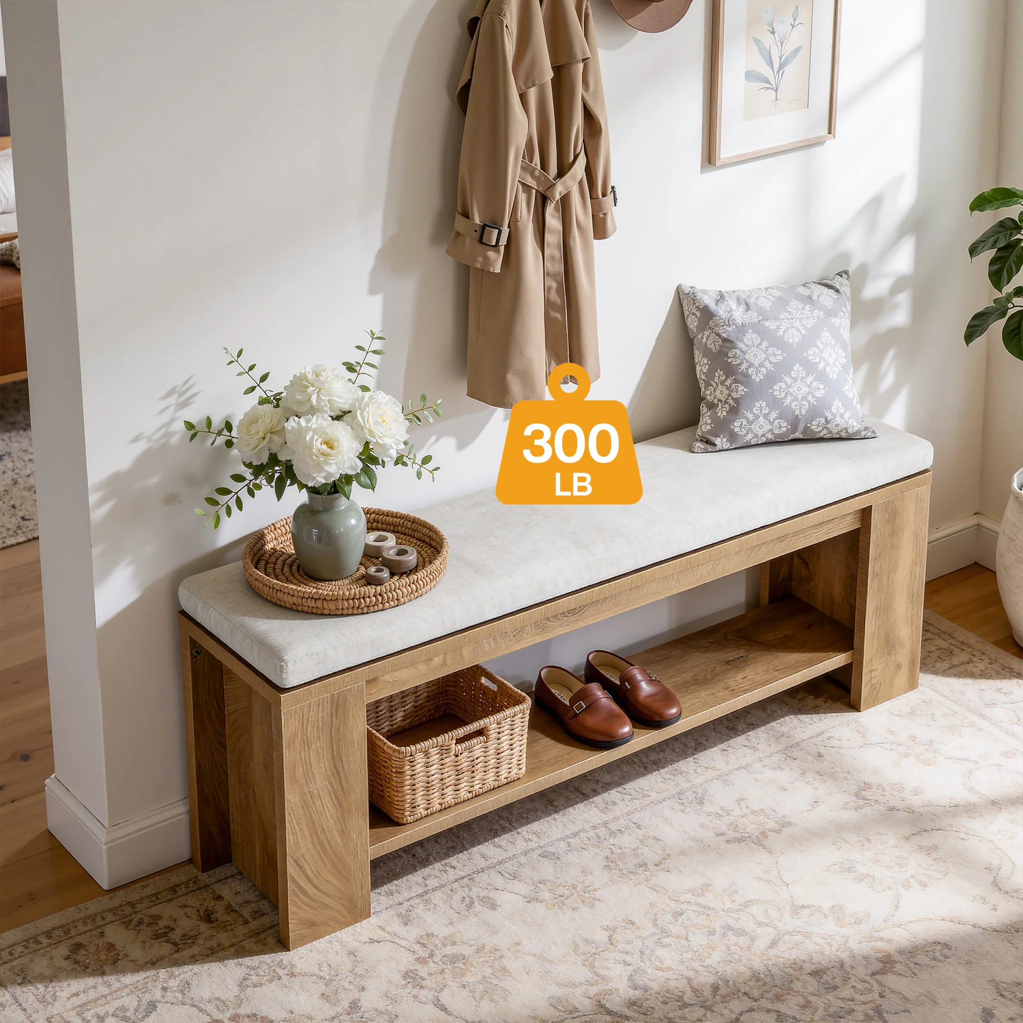 47" Upholstered Entryway Bench, Indoor End of Bed Bench with Padded Seat - Image 8