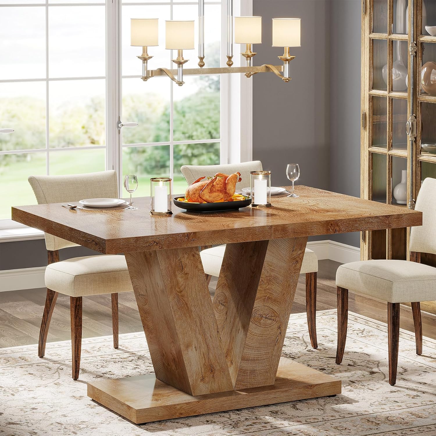 47" Farmhouse Dining Table, Kitchen Dinner Table with Duty Pedestal for 4 People - Image 13