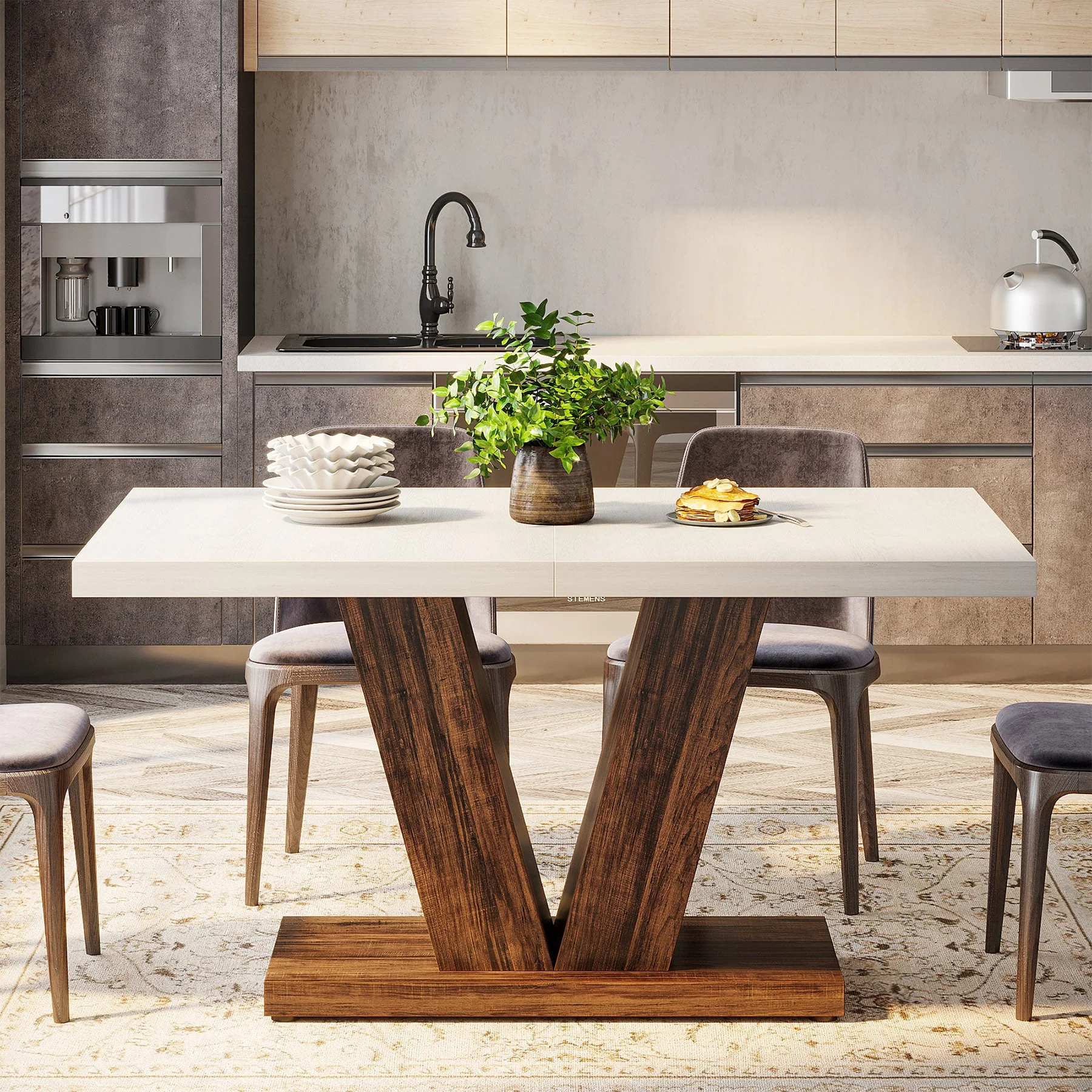 47" Farmhouse Dining Table, Kitchen Dinner Table with Duty Pedestal for 4 People - Image 3