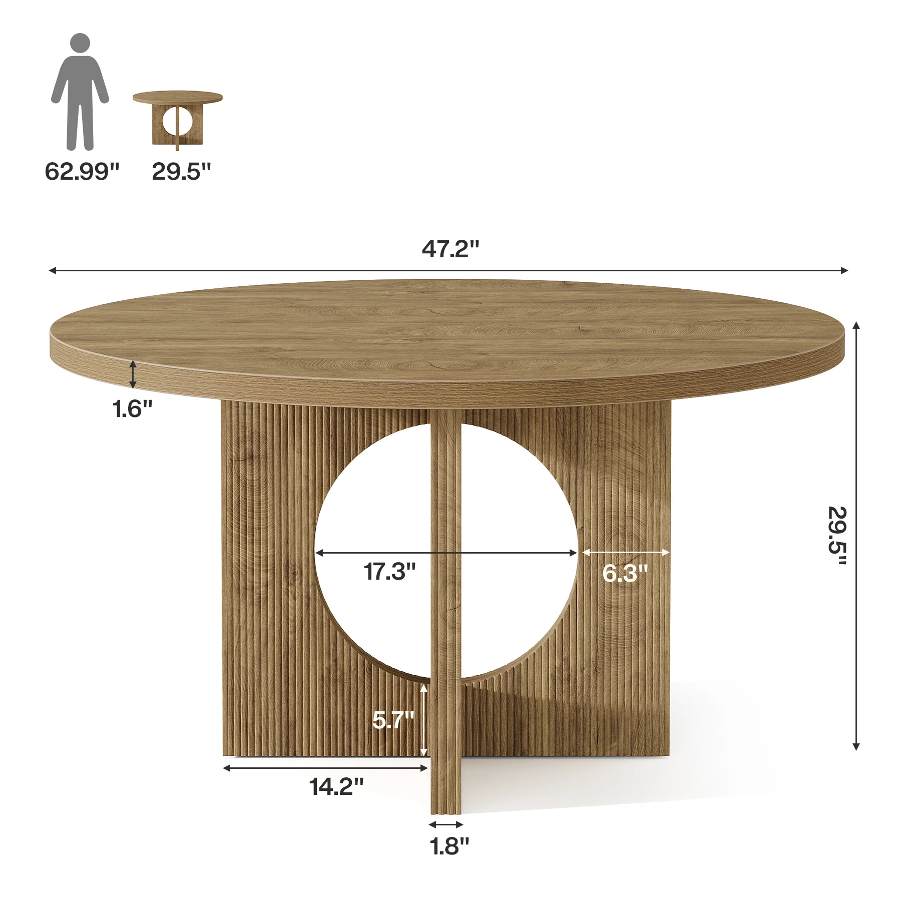 Tribesigns 47-Inch Round Dining Table with Fluted Pedestal Base, Farmhouse Kitchen Table for 4-6 People and Apartments - Image 2
