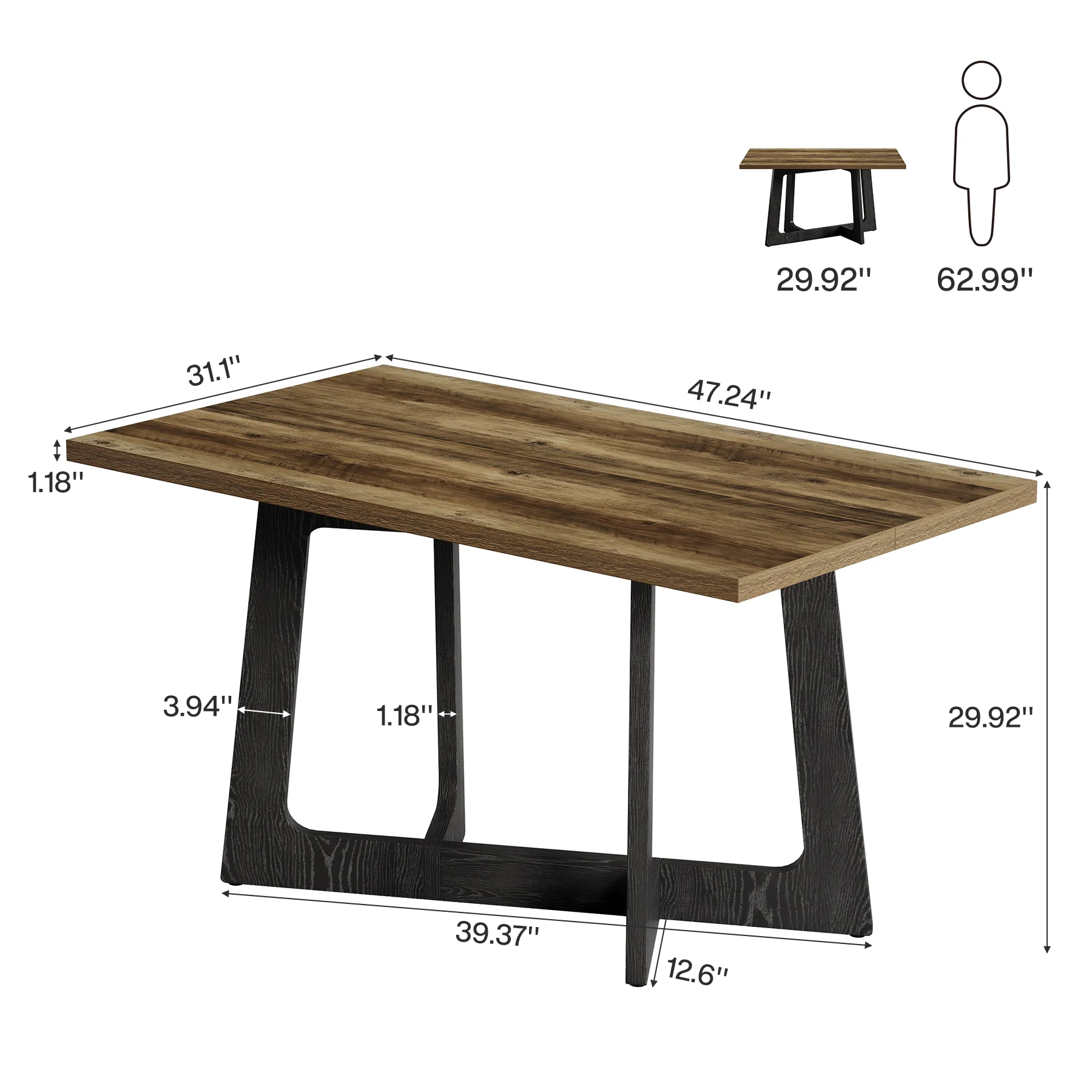 47" Small Dining Table for 2-4 People, Farmhouse Kitchen Table with Sturdy Pedestal Base - Image 2
