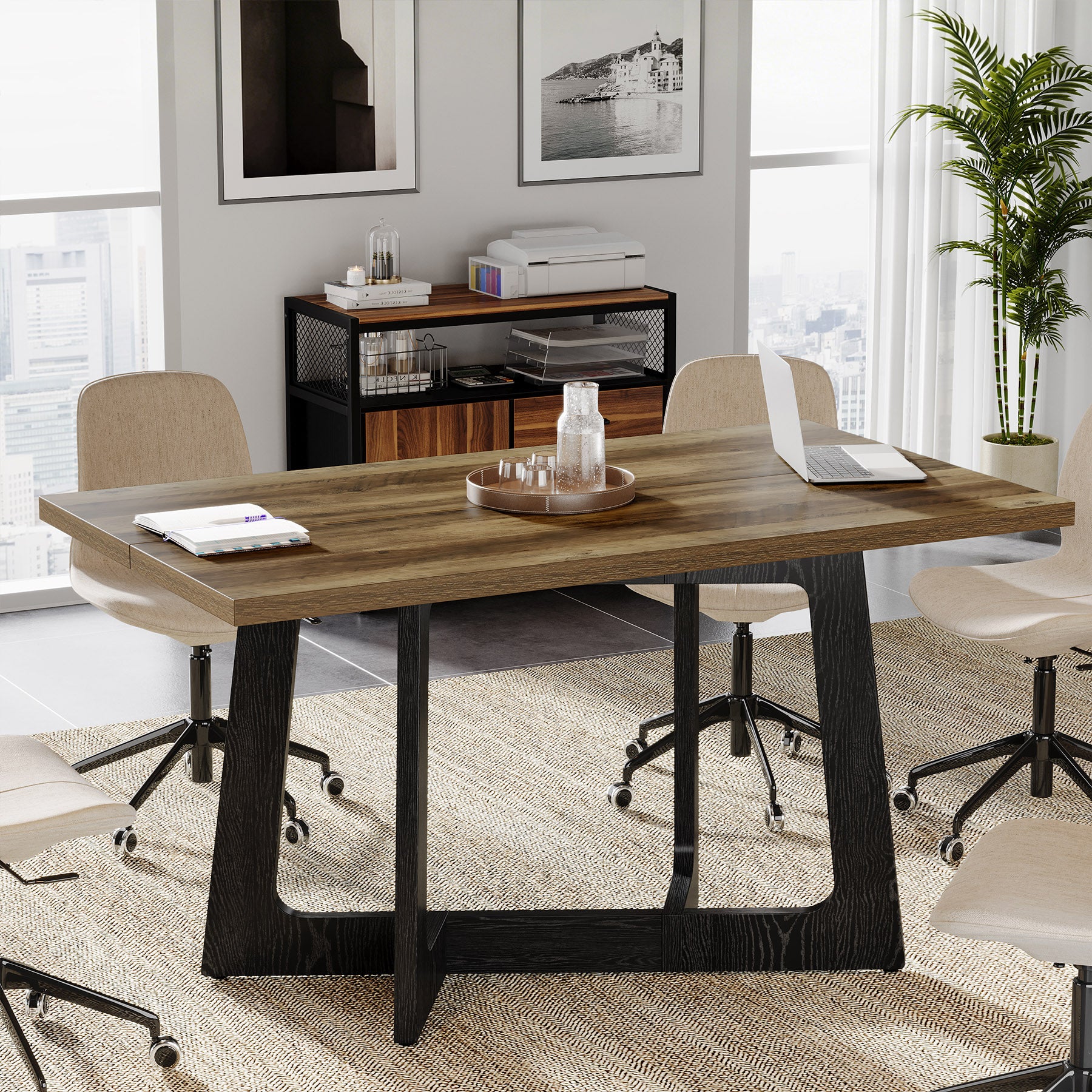 47" Industrial Conference Table for 2-4 People, Office Meeting Table with Sturdy Metal Base - Image 3