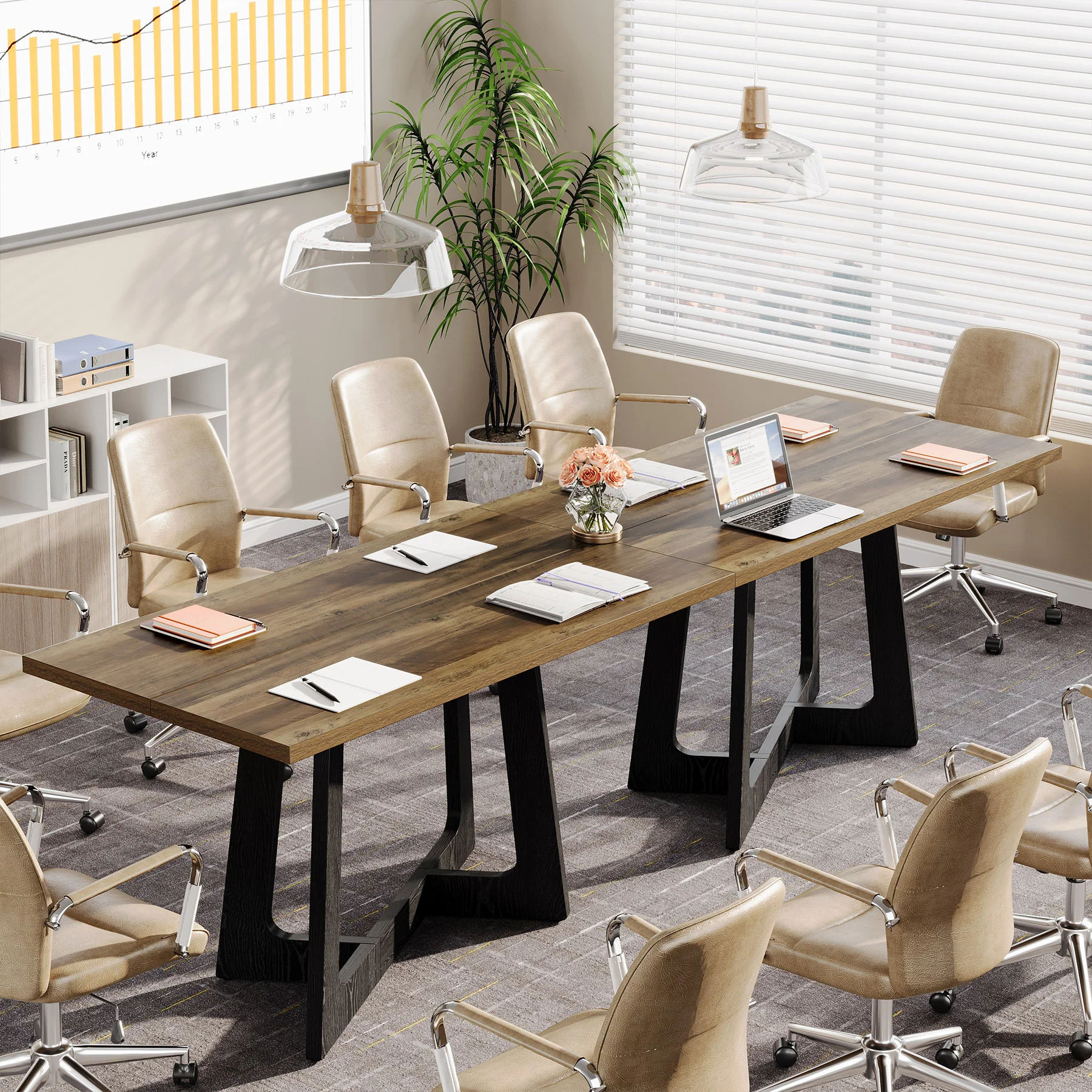 47" Industrial Conference Table for 2-4 People, Office Meeting Table with Sturdy Metal Base - Image 4