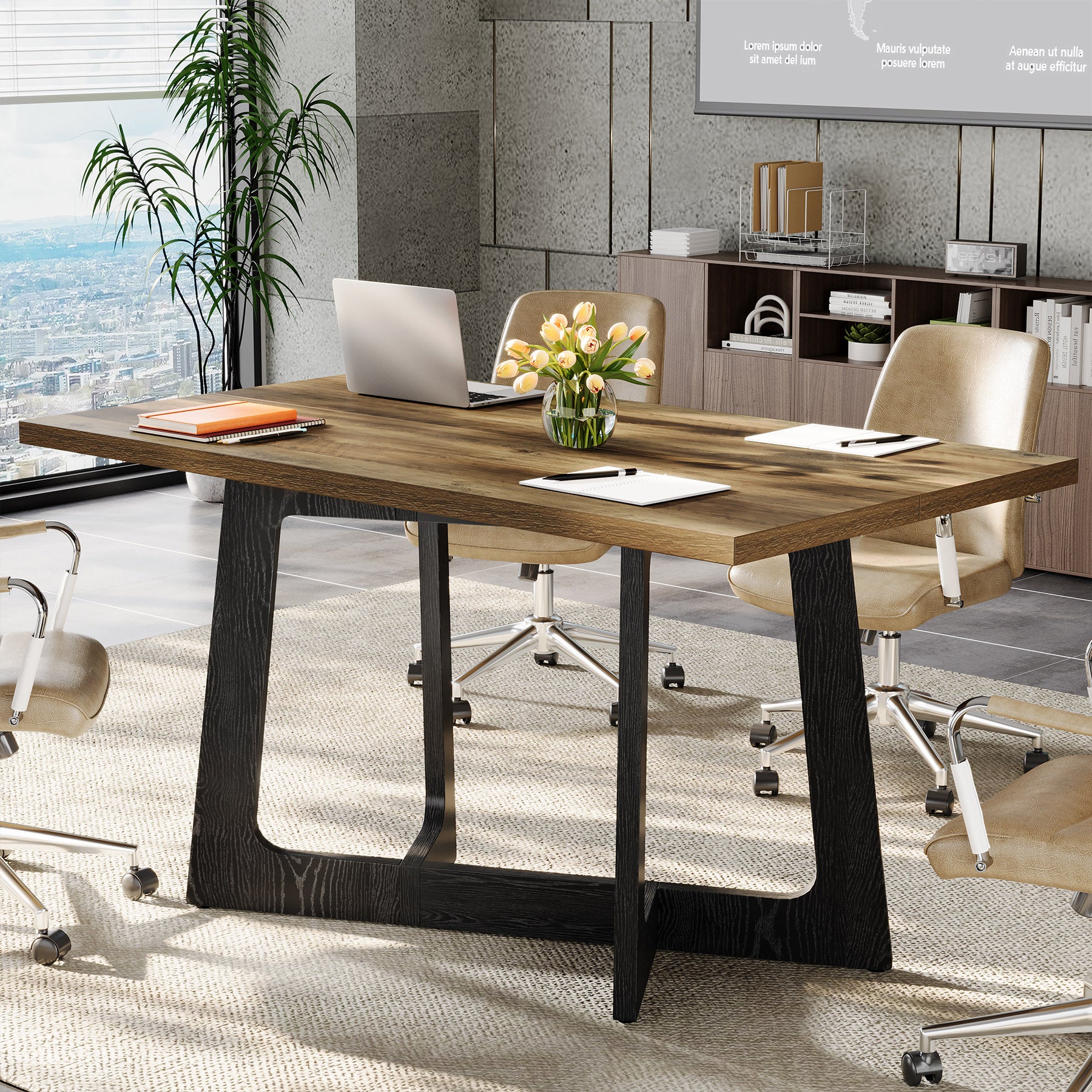 47" Industrial Conference Table for 2-4 People, Office Meeting Table with Sturdy Metal Base - Image 5