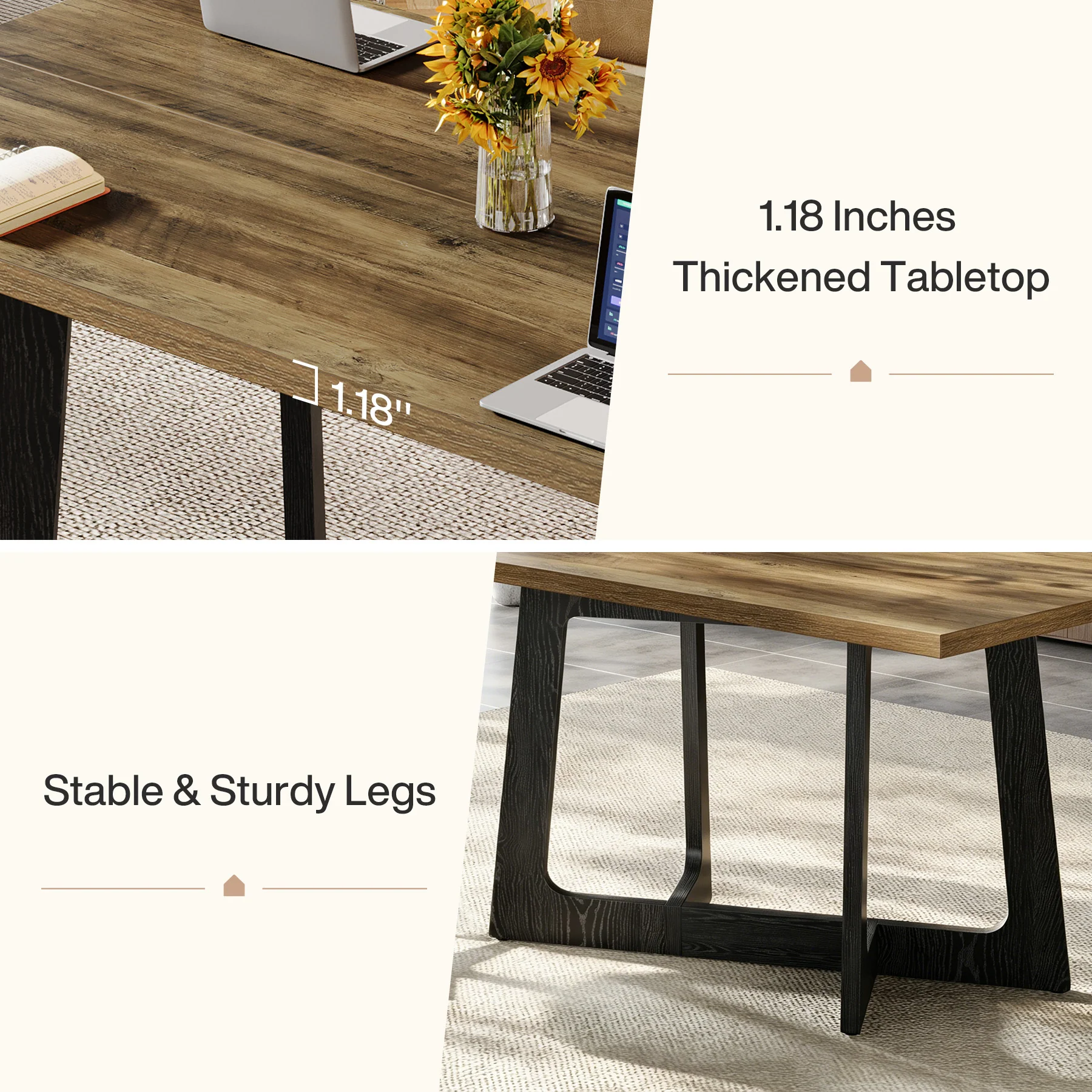 47" Industrial Conference Table for 2-4 People, Office Meeting Table with Sturdy Metal Base - Image 6