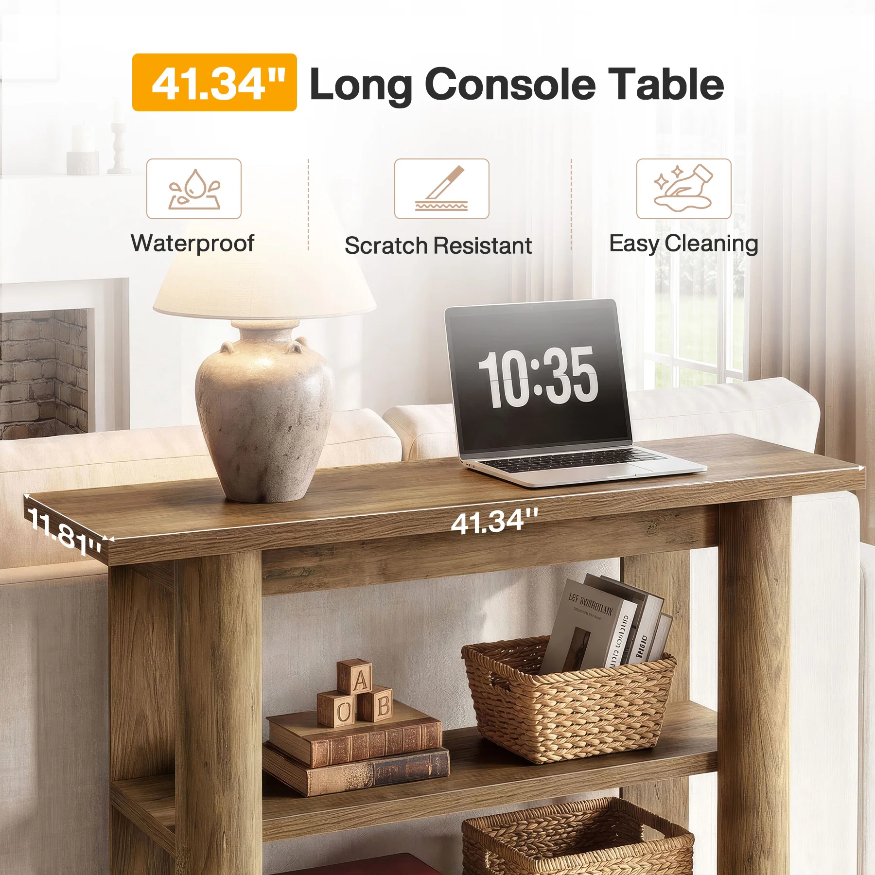 47" Narrow Console Table with Shelves, 3-Tier Entryway Sofa Table with Thick Frame for Hallway & Living Room - Image 6
