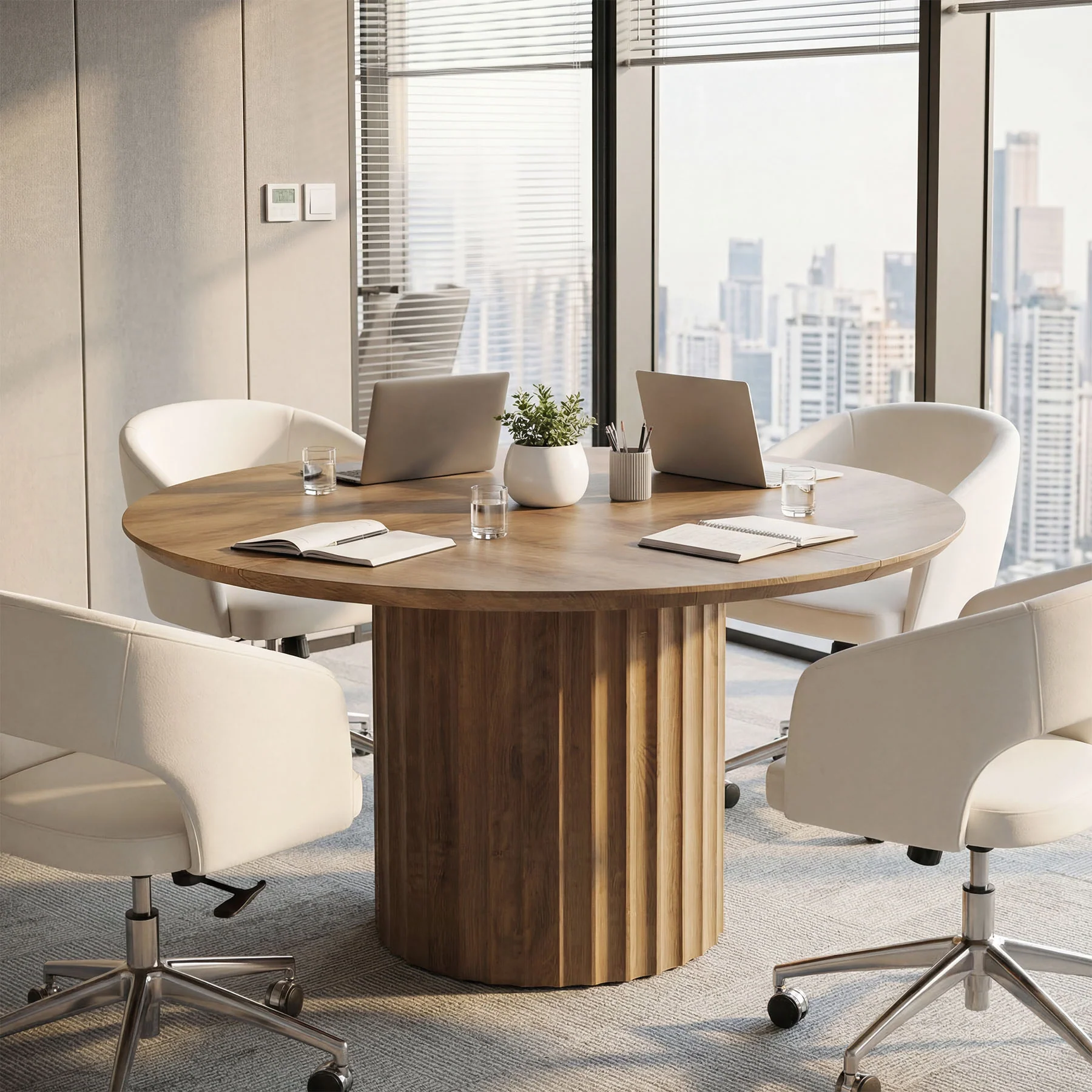 47" Round Conference Table for 4-6, Modern Rustic Meeting Table with Sturdy Base - Image 4