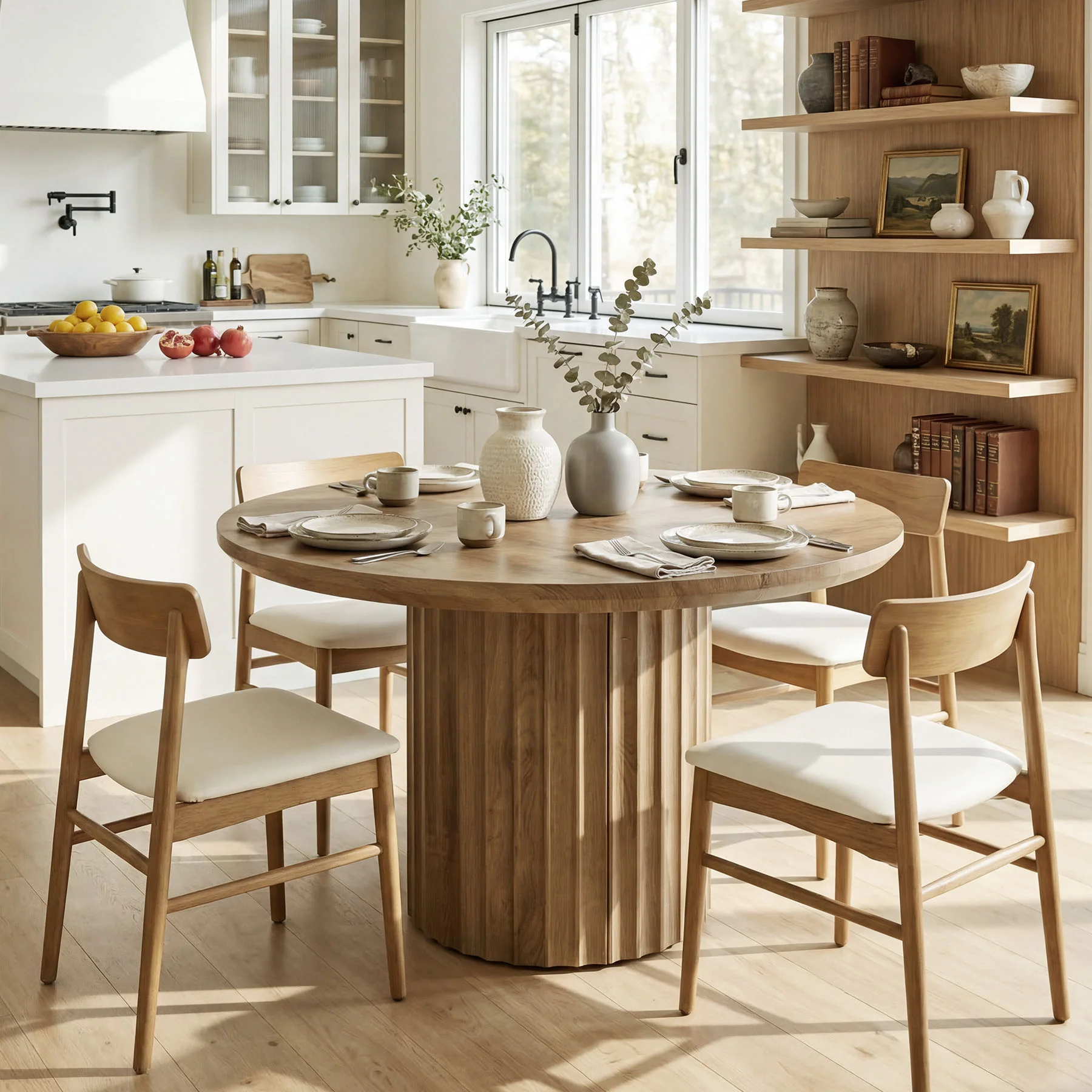 47" Round Dining Table for 4-6, Modern Kitchen Table with Fluted Pedestal Base for Dining Room