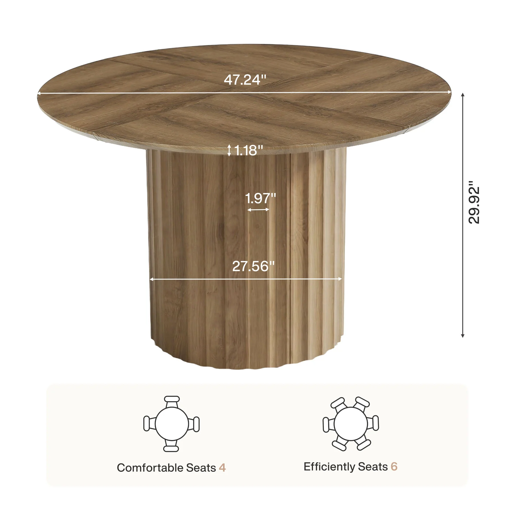 47" Round Conference Table for 4-6, Modern Rustic Meeting Table with Sturdy Base - Image 2