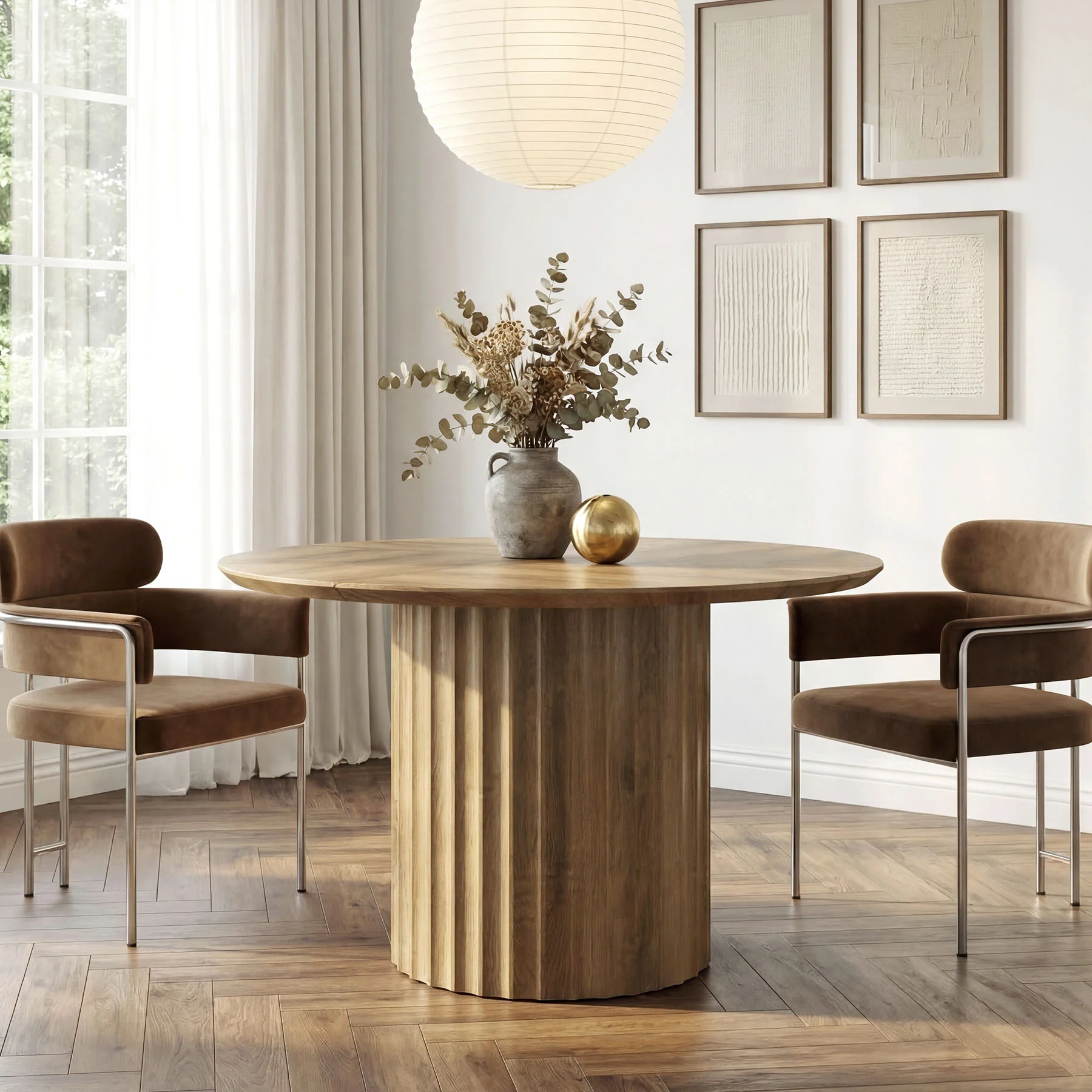 47" Round Dining Table for 4-6, Modern Kitchen Table with Fluted Pedestal Base for Dining Room - Image 3