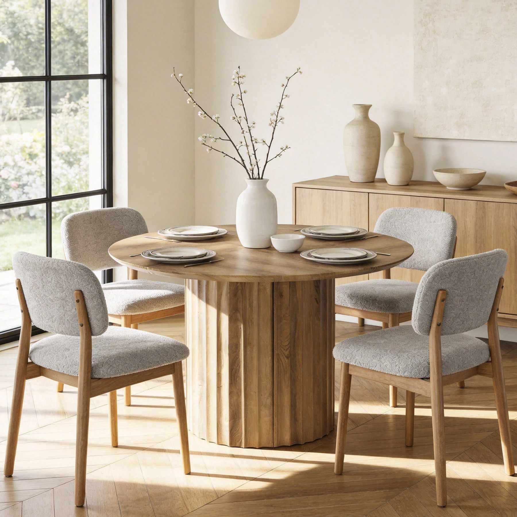 47" Round Dining Table for 4-6, Modern Kitchen Table with Fluted Pedestal Base for Dining Room - Image 4