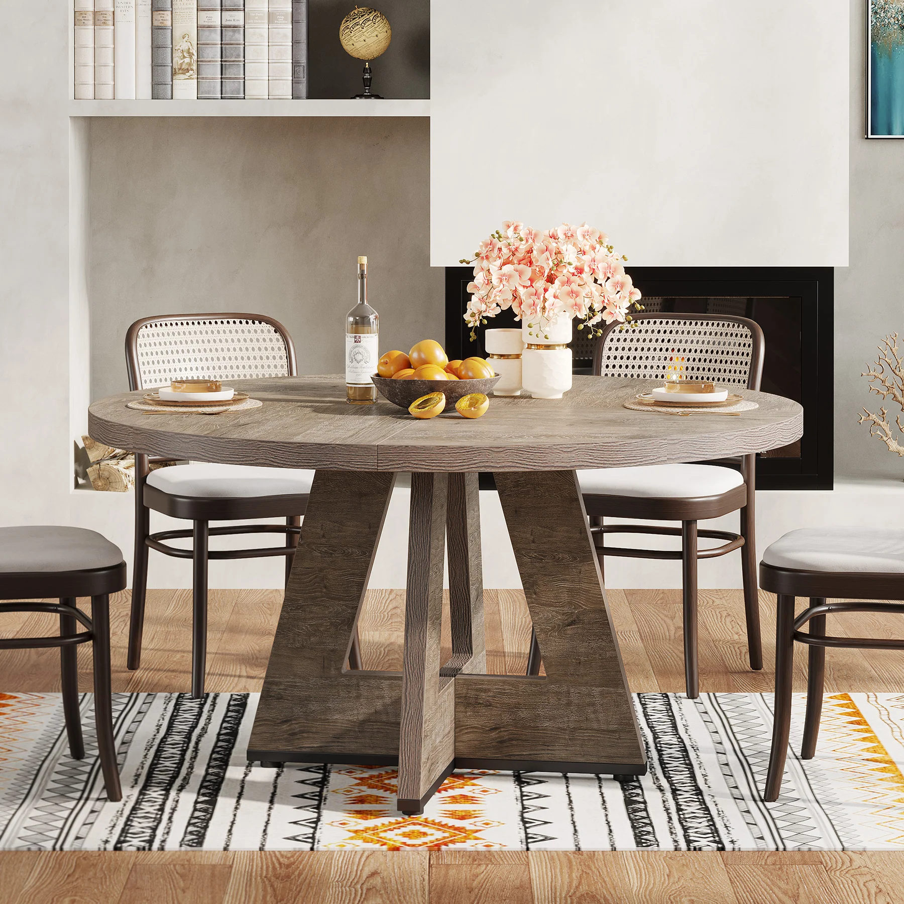 47" Round Farmhouse Dining Table for 4 People, Rustic Dining Room Table - Image 11
