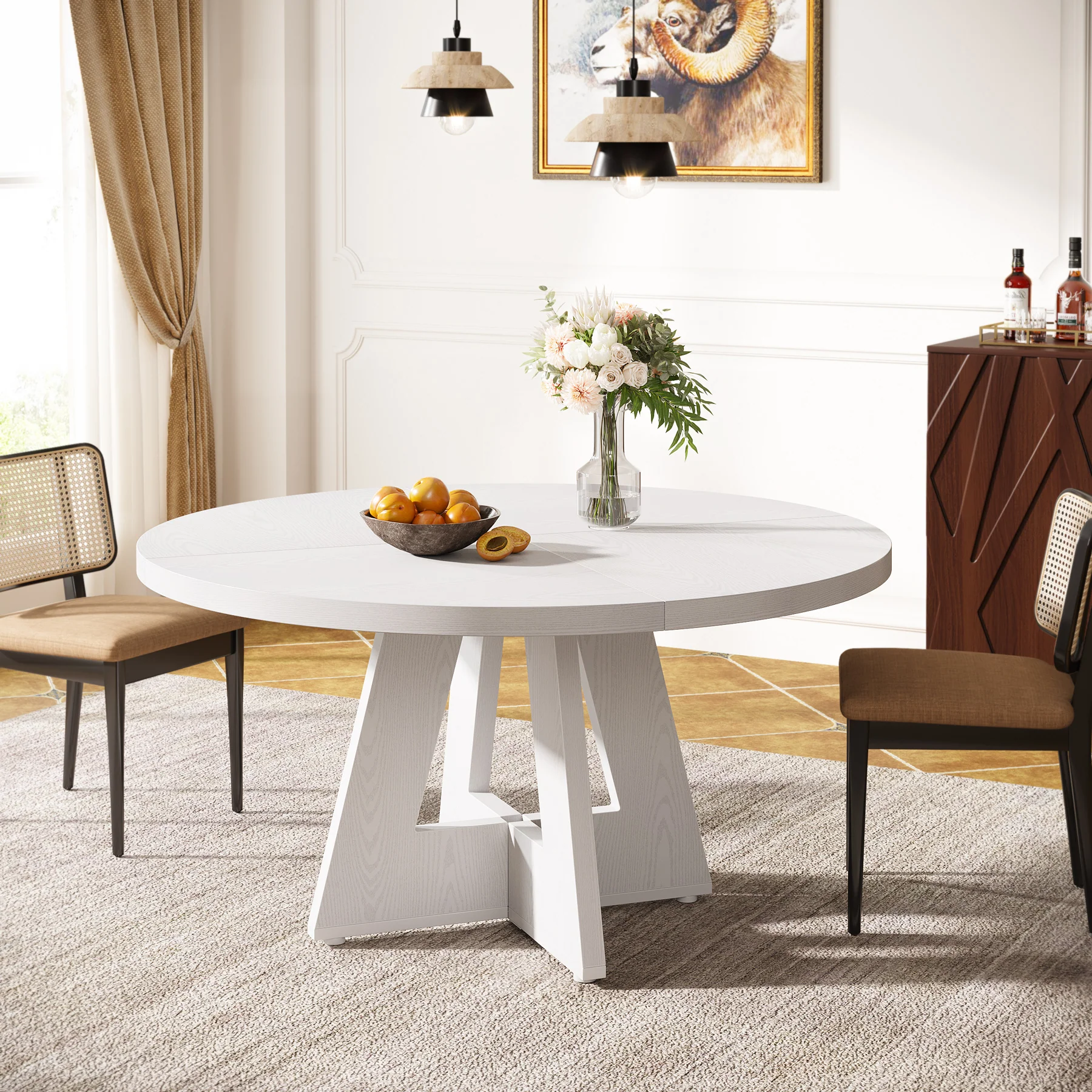 47" Round Farmhouse Dining Table for 4 People, Rustic Dining Room Table - Image 13