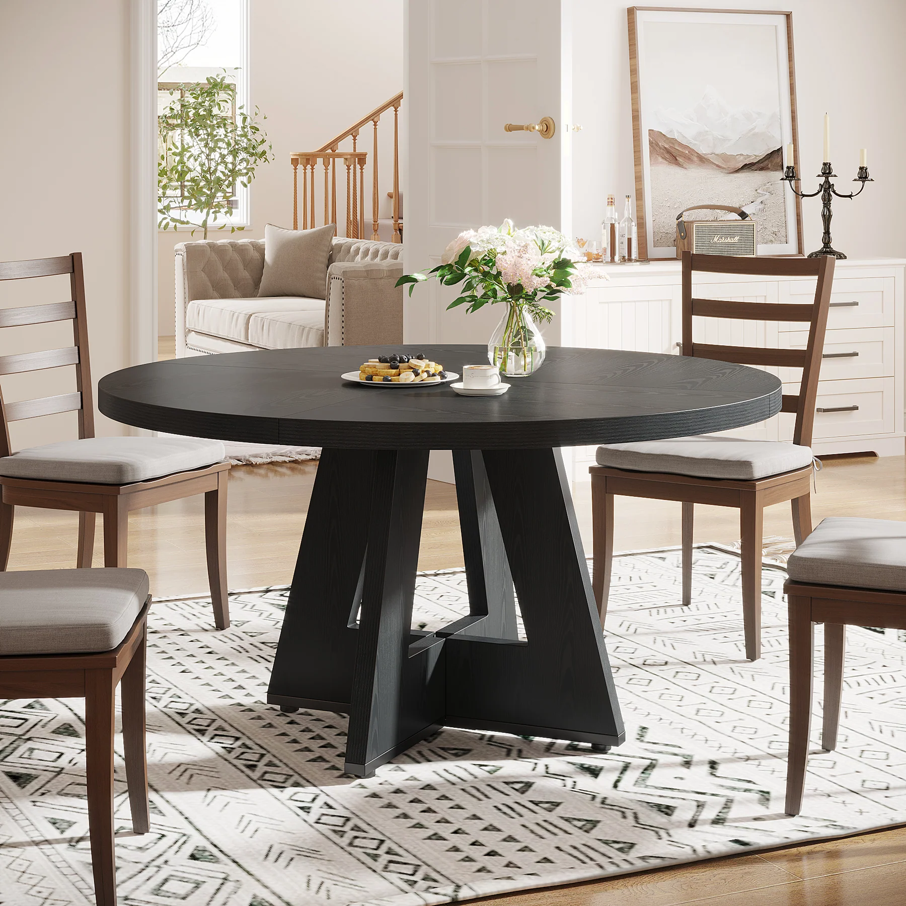 47" Round Farmhouse Dining Table for 4 People, Rustic Dining Room Table - Image 14