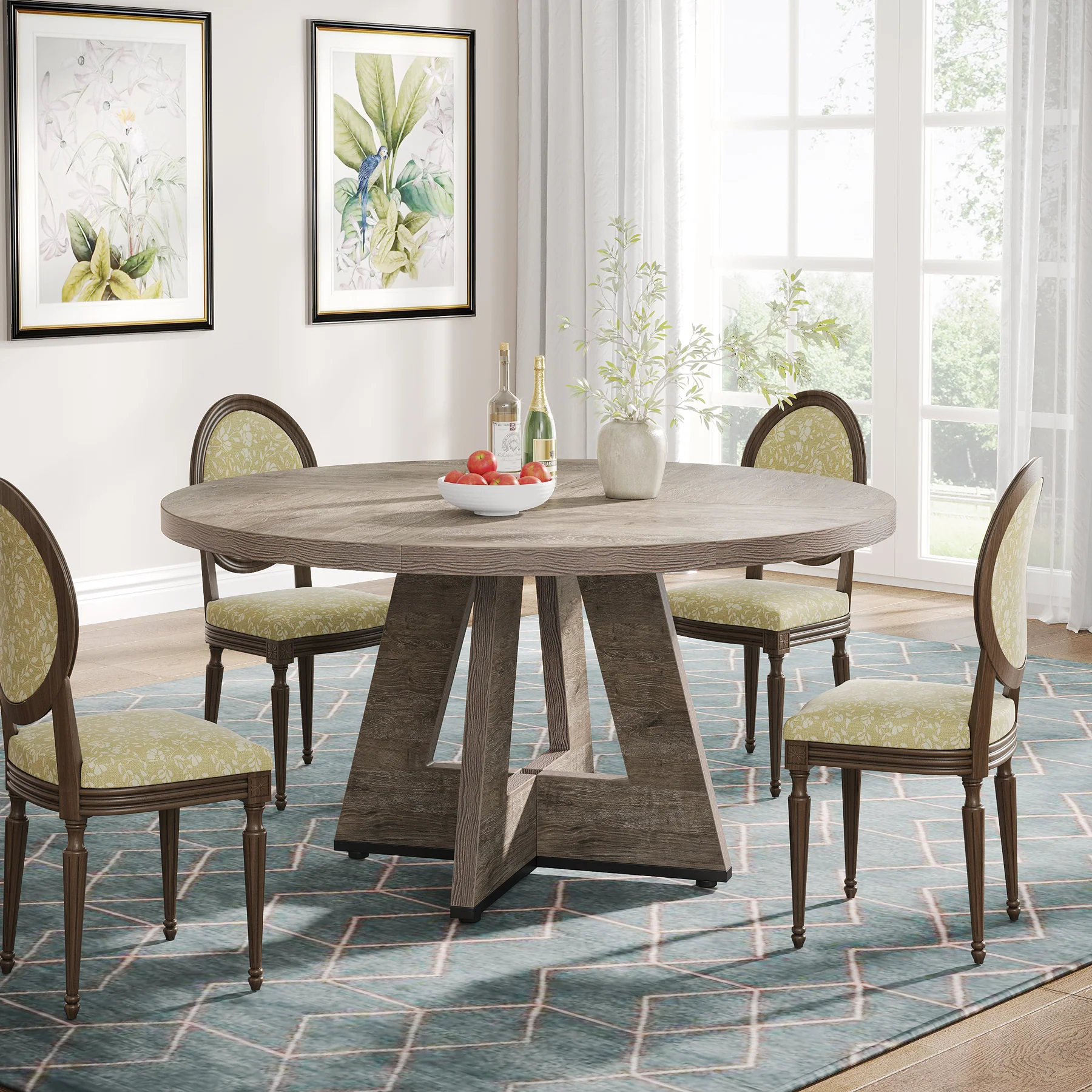 47" Round Farmhouse Dining Table for 4 People, Rustic Dining Room Table - Image 15