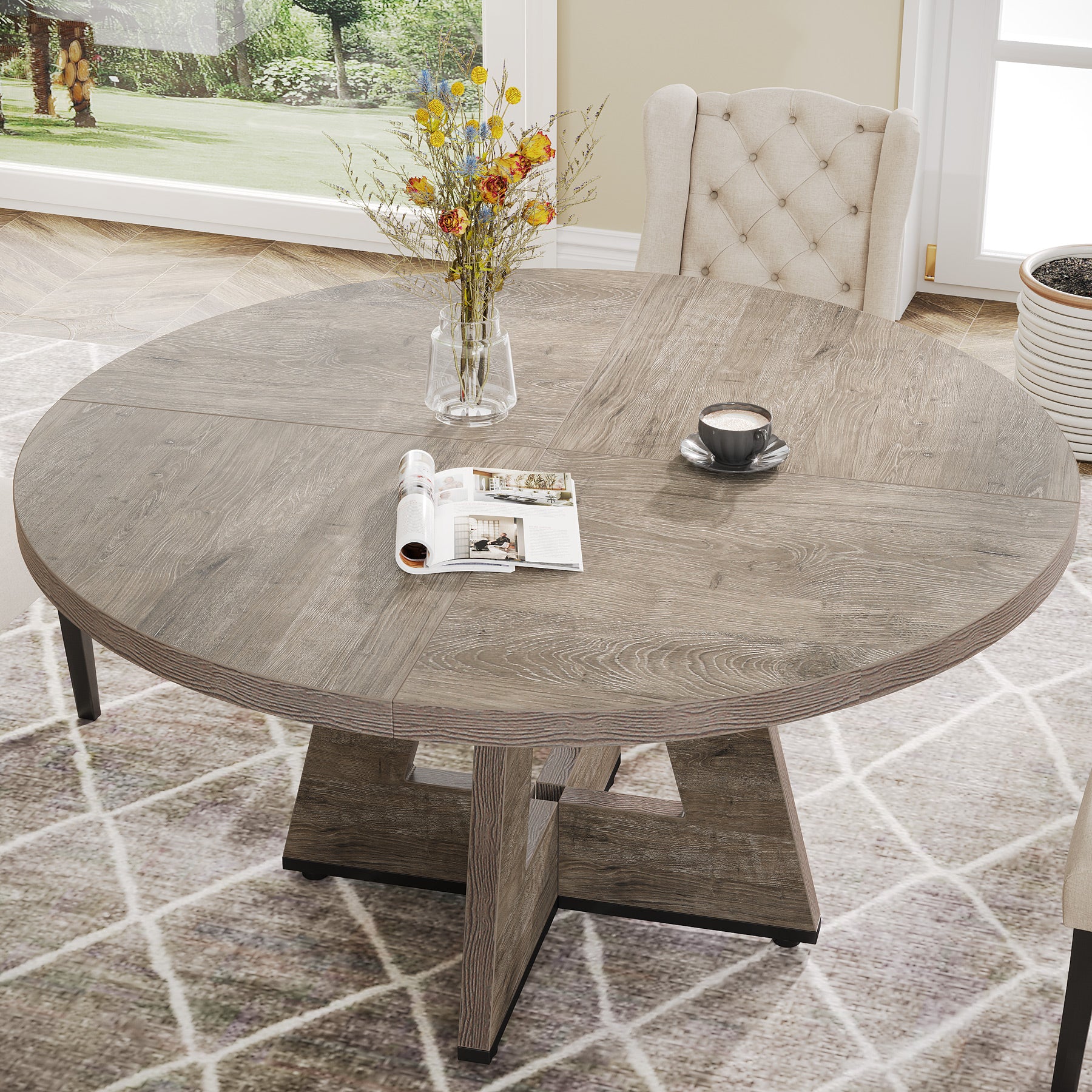 47" Round Farmhouse Dining Table for 4 People, Rustic Dining Room Table - Image 16