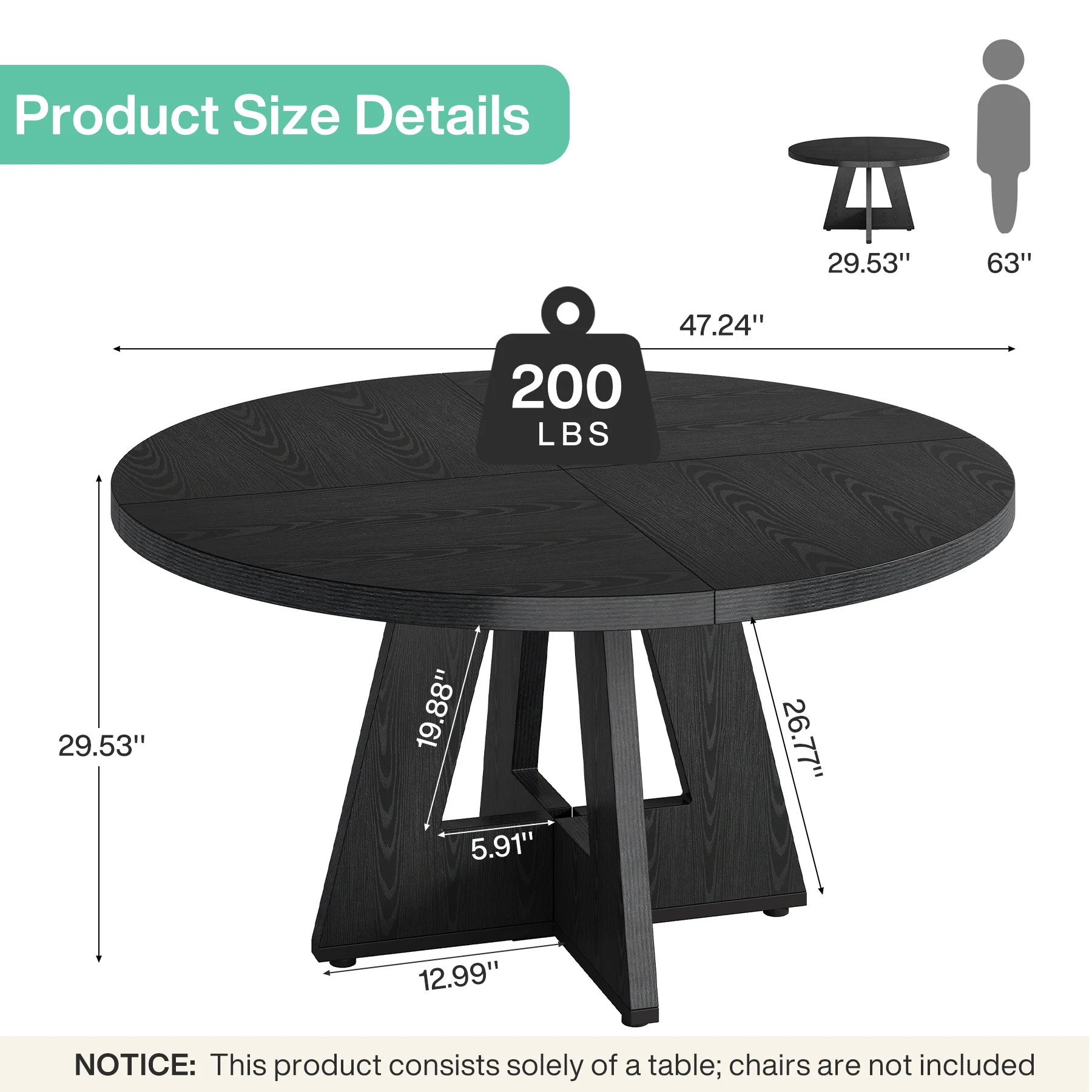 47" Round Farmhouse Dining Table for 4 People, Rustic Dining Room Table - Image 19