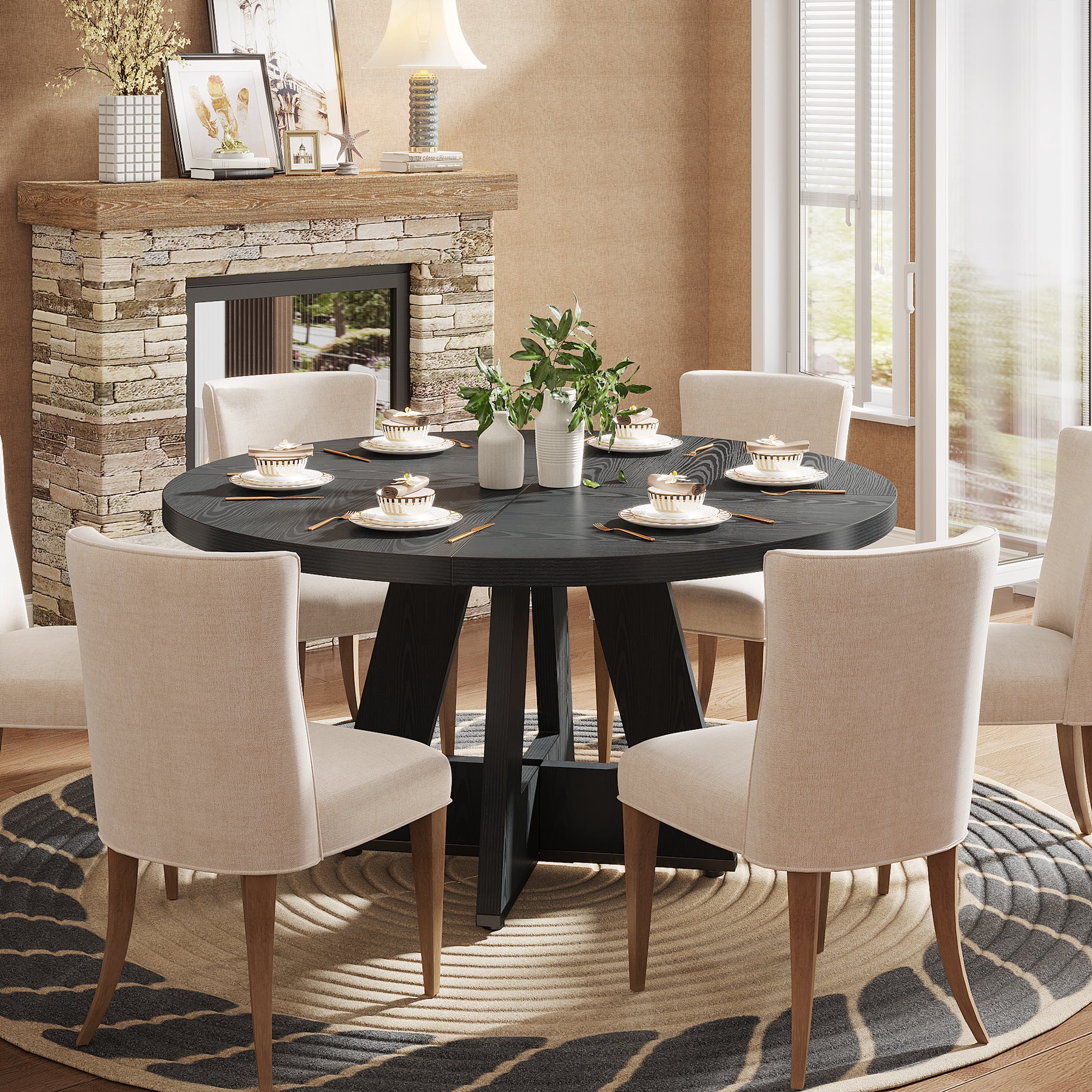 47" Round Farmhouse Dining Table for 4 People, Rustic Dining Room Table - Image 20