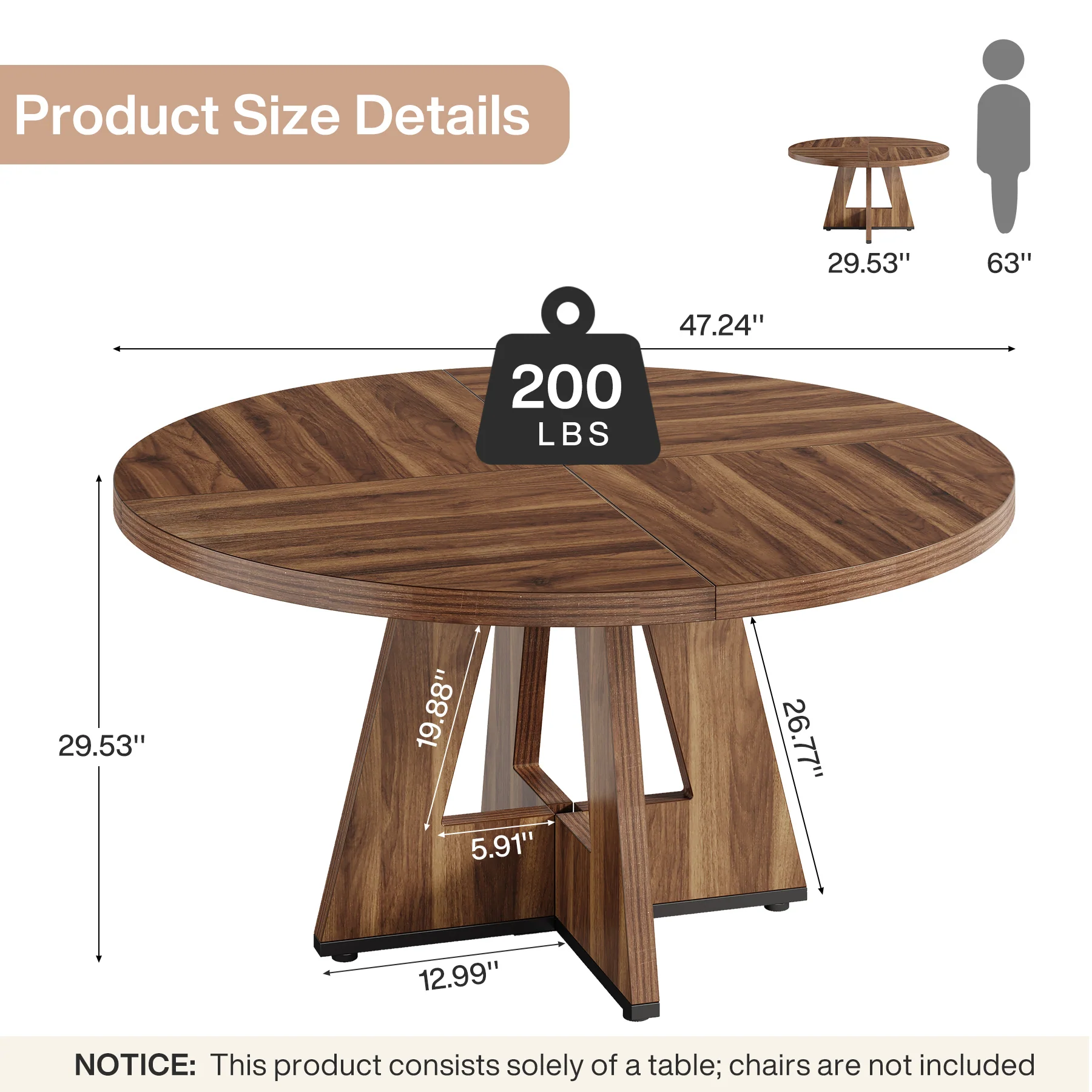 47" Round Farmhouse Dining Table for 4 People, Rustic Dining Room Table - Image 22