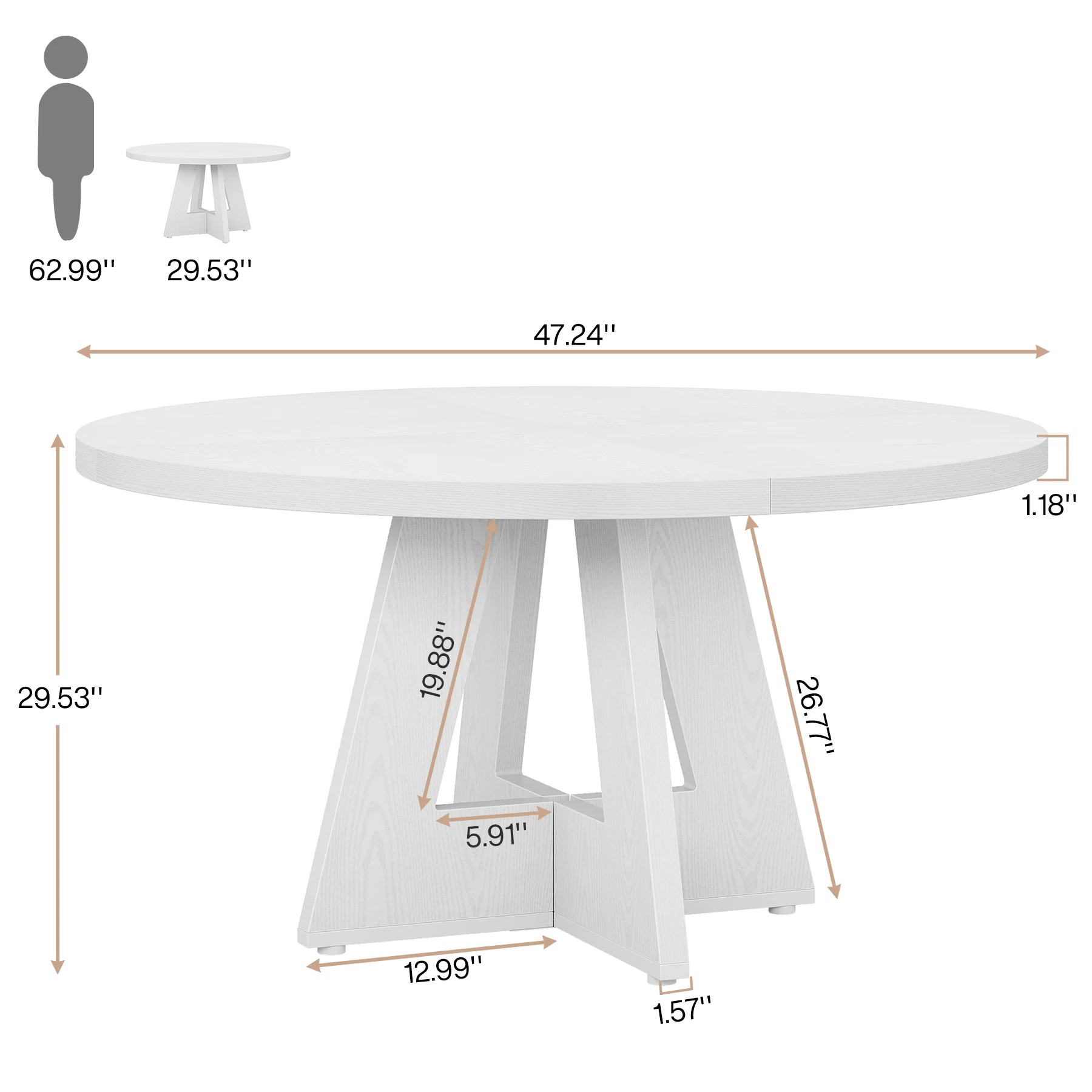 47" Round Farmhouse Dining Table for 4 People, Rustic Dining Room Table - Image 28