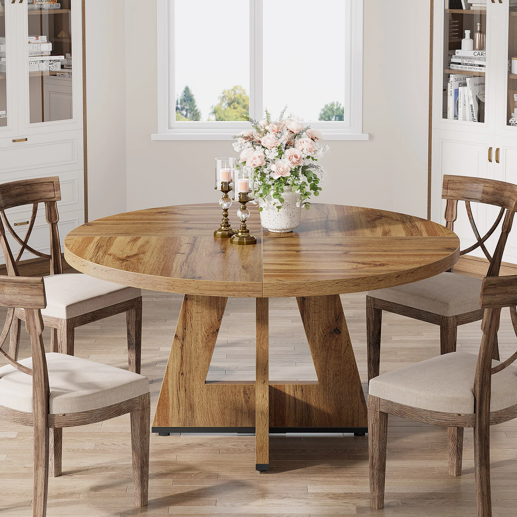 47" Round Farmhouse Dining Table for 4 People, Rustic Dining Room Table - Image 3