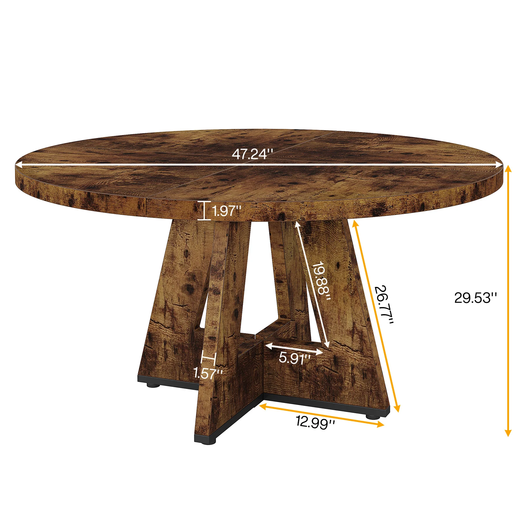 47" Round Farmhouse Dining Table for 4 People, Rustic Dining Room Table - Image 33