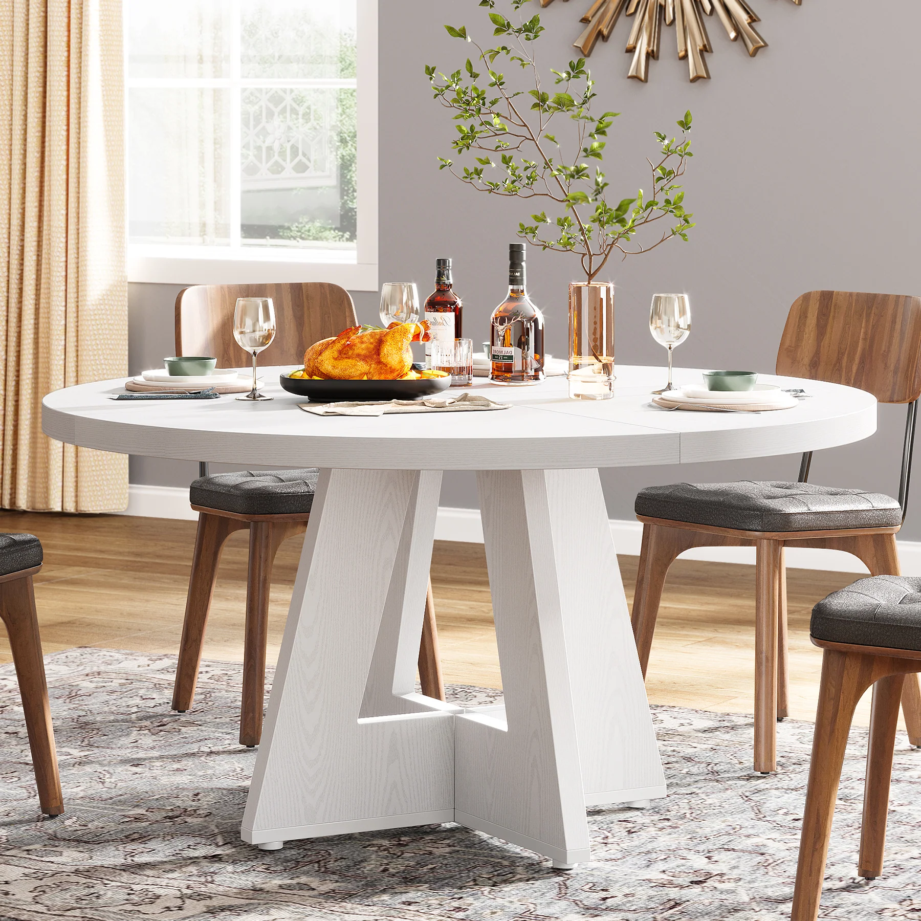 47" Round Farmhouse Dining Table for 4 People, Rustic Dining Room Table - Image 34