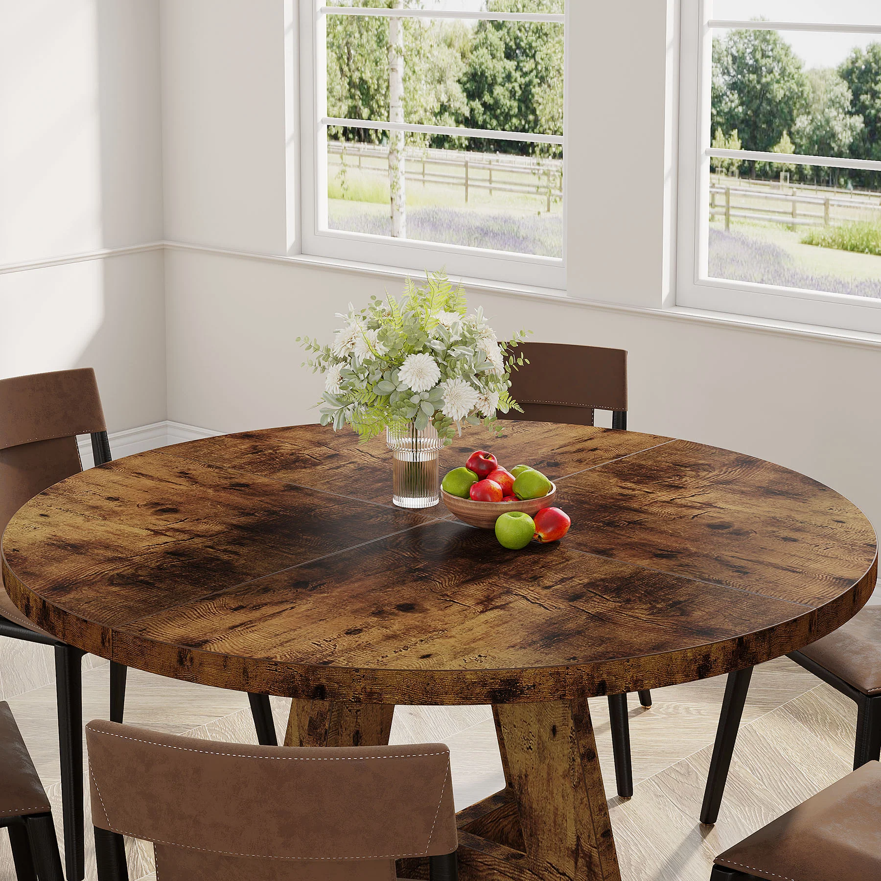 47" Round Farmhouse Dining Table for 4 People, Rustic Dining Room Table - Image 36