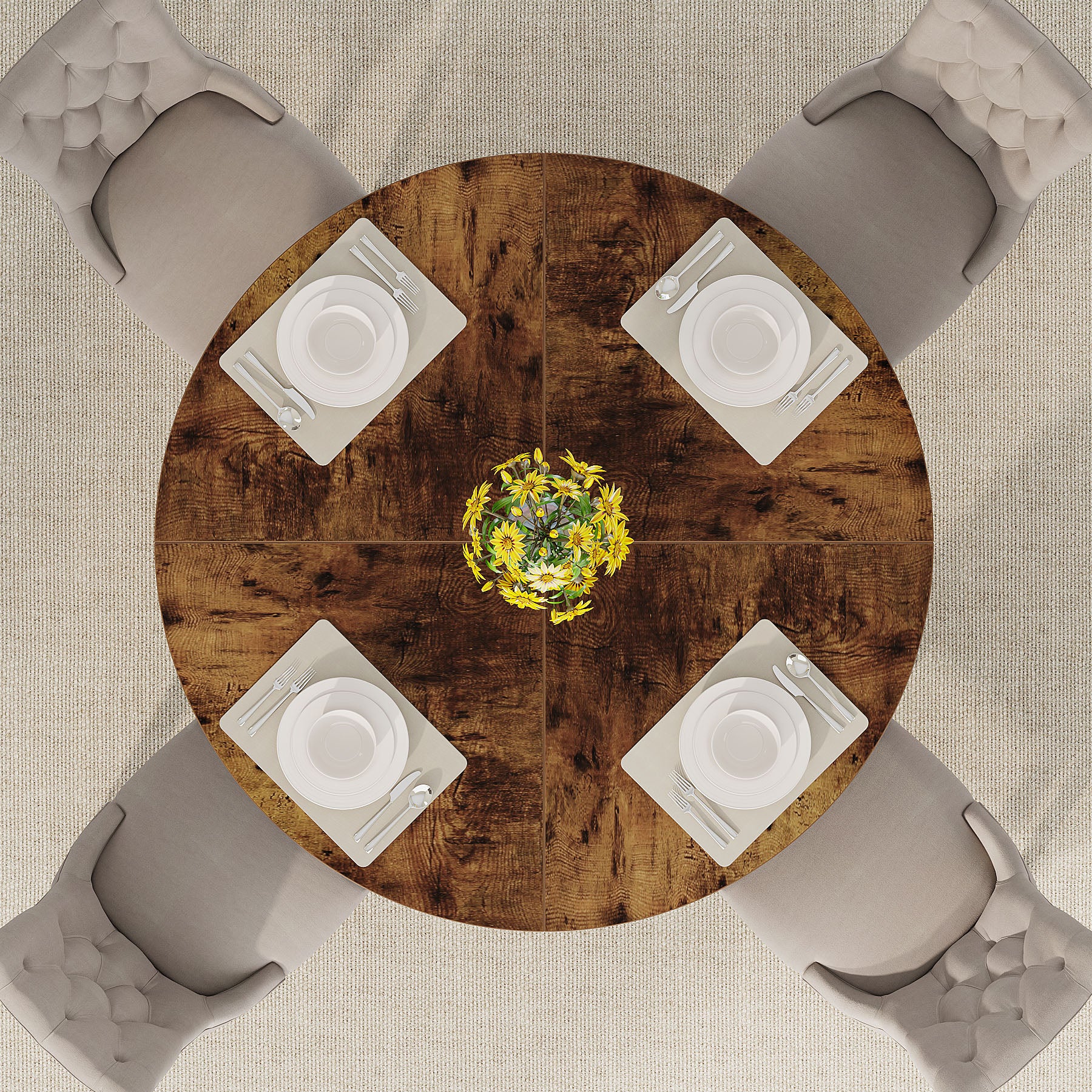 47" Round Farmhouse Dining Table for 4 People, Rustic Dining Room Table - Image 37