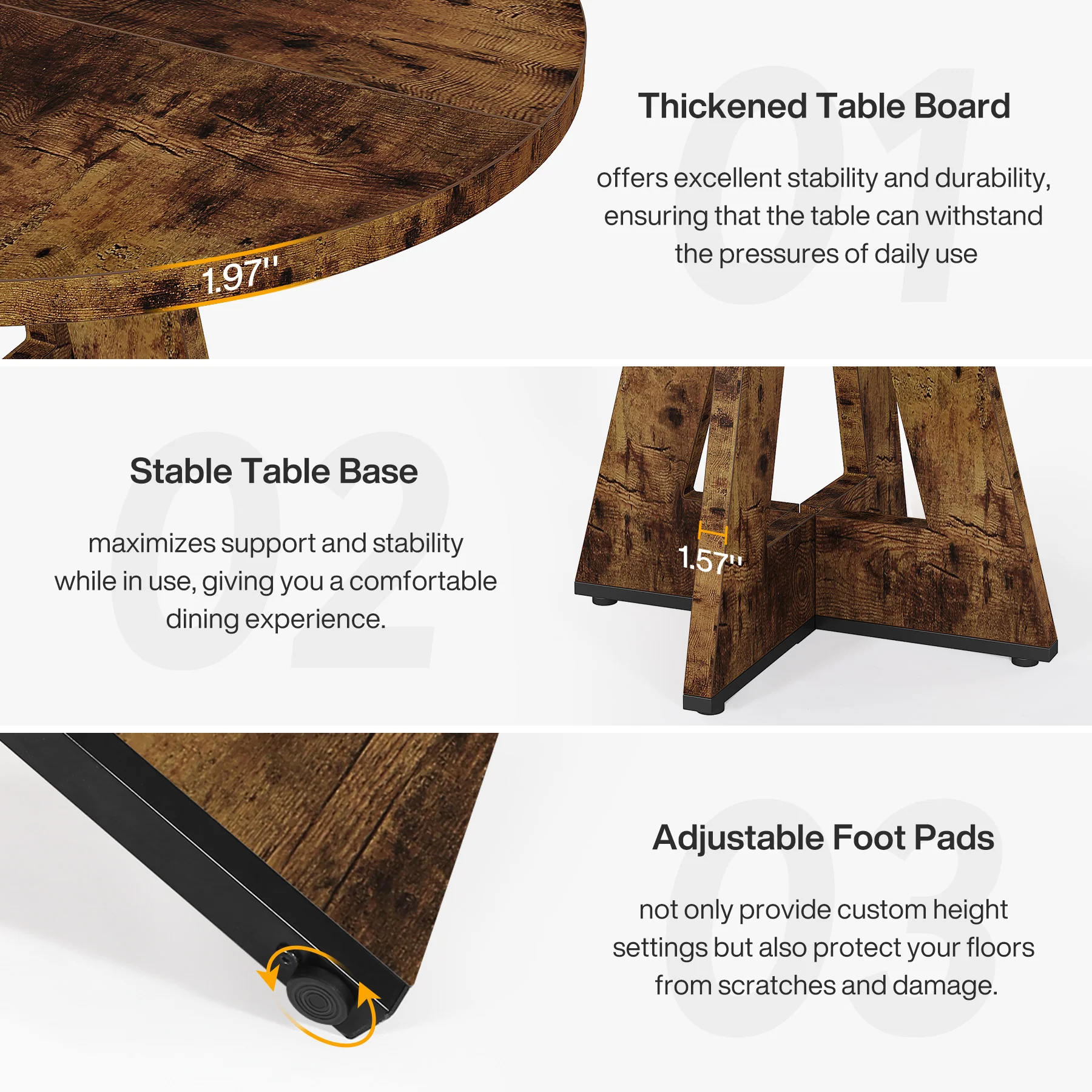 47" Round Farmhouse Dining Table for 4 People, Rustic Dining Room Table - Image 39