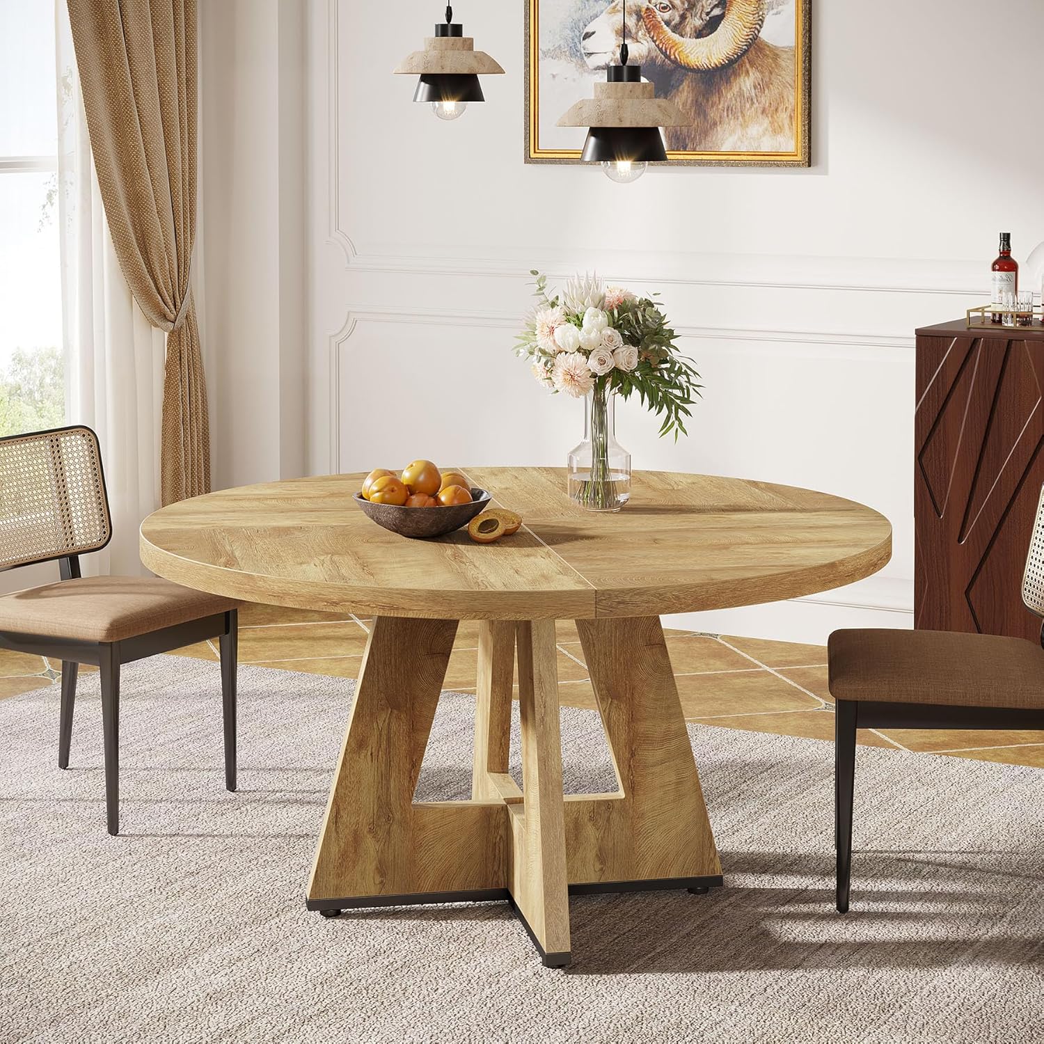 47" Round Farmhouse Dining Table for 4 People, Rustic Dining Room Table - Image 40