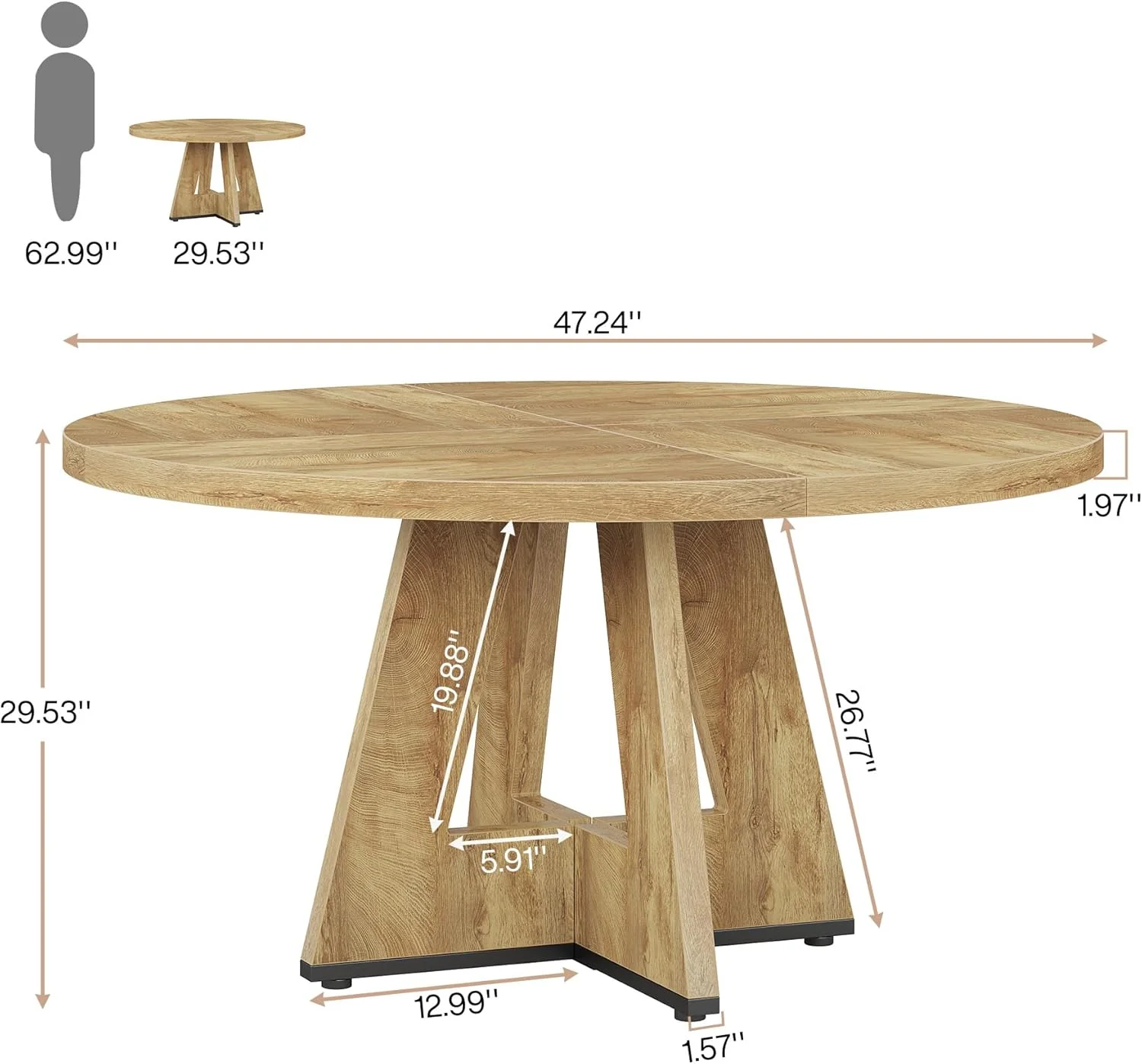 47" Round Farmhouse Dining Table for 4 People, Rustic Dining Room Table - Image 41