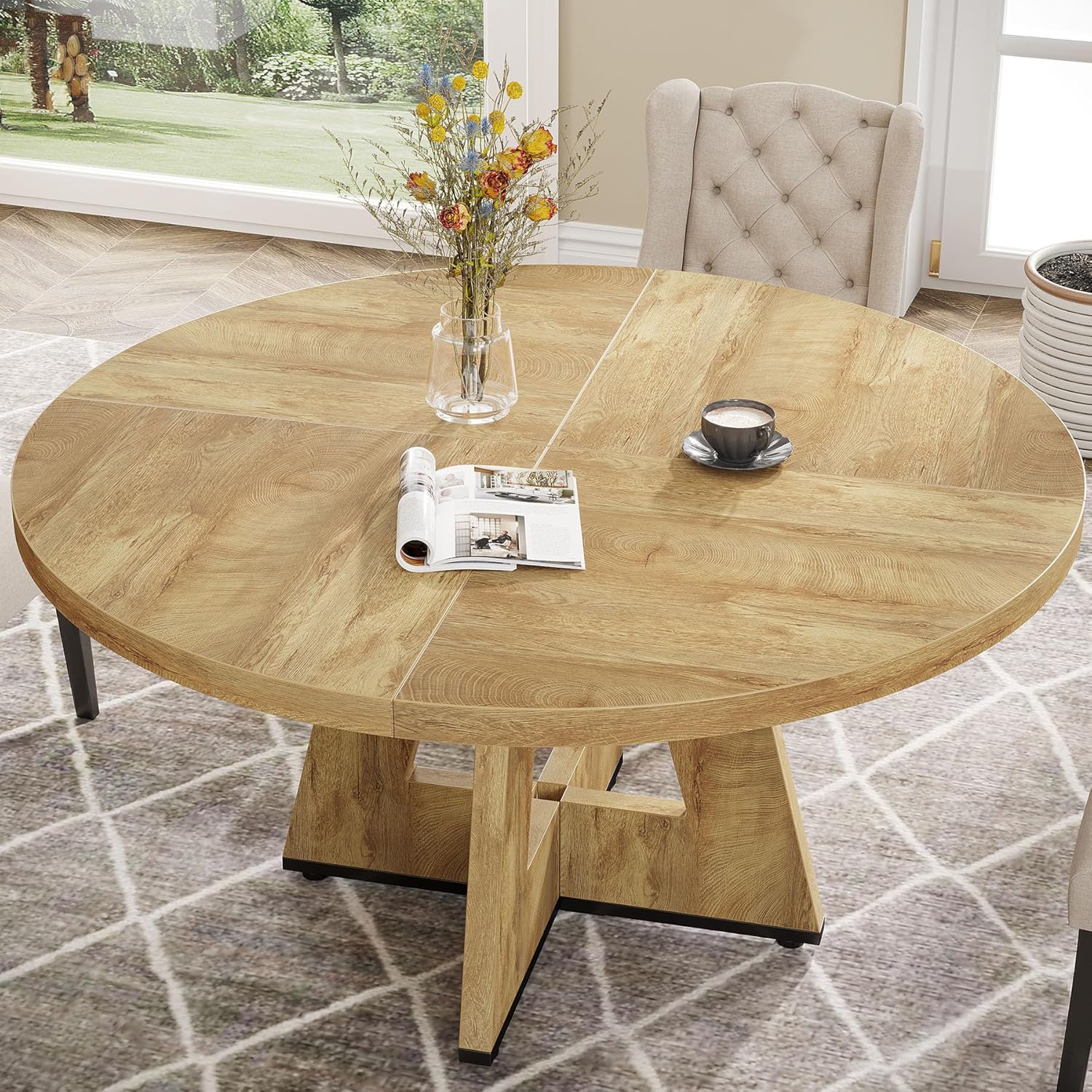 47" Round Farmhouse Dining Table for 4 People, Rustic Dining Room Table - Image 42