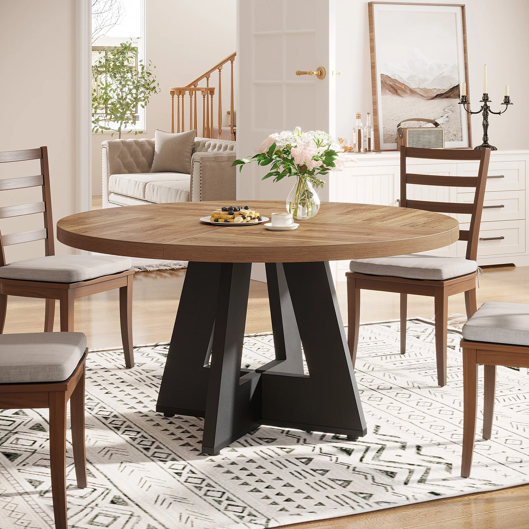 47" Round Farmhouse Dining Table for 4 People, Rustic Dining Room Table - Image 44