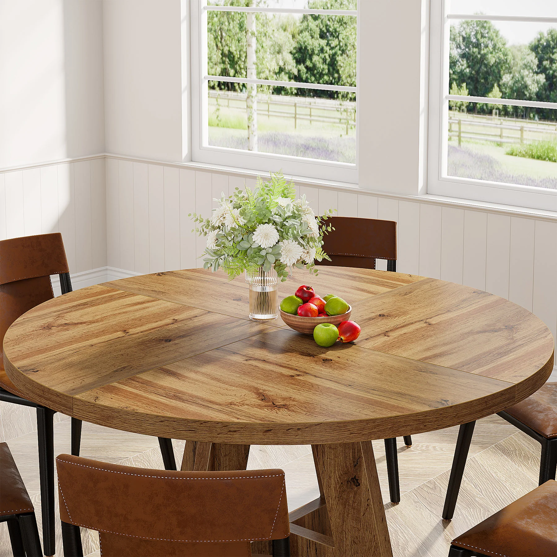 47" Round Farmhouse Dining Table for 4 People, Rustic Dining Room Table - Image 5