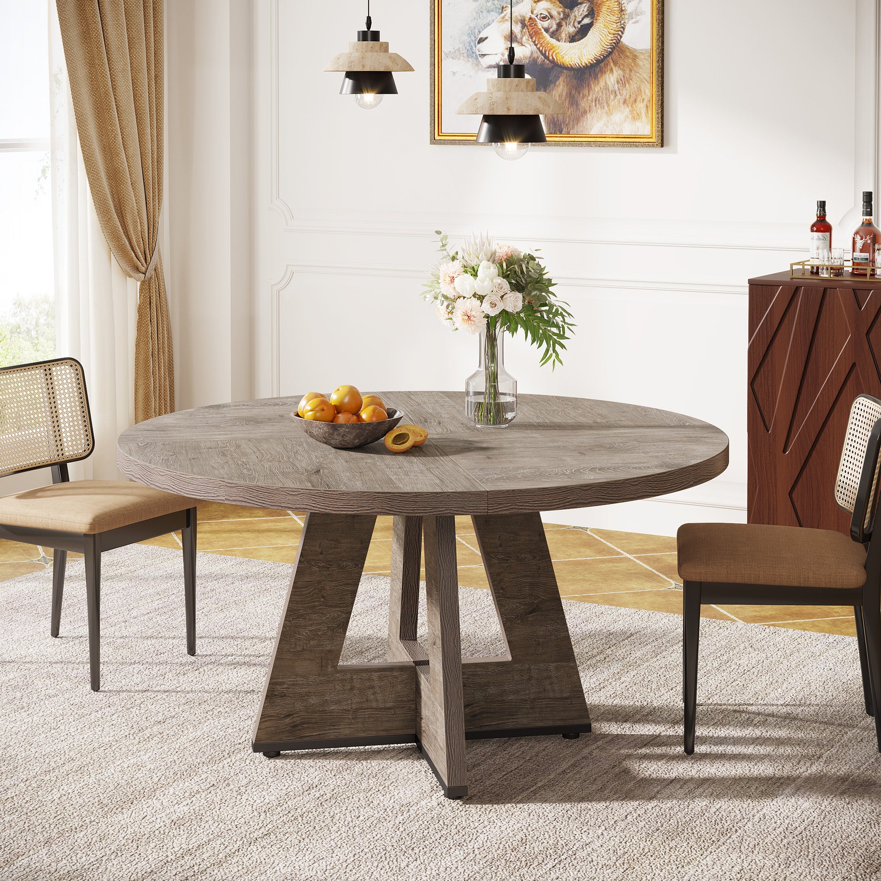 47" Round Farmhouse Dining Table for 4 People, Rustic Dining Room Table - Image 9