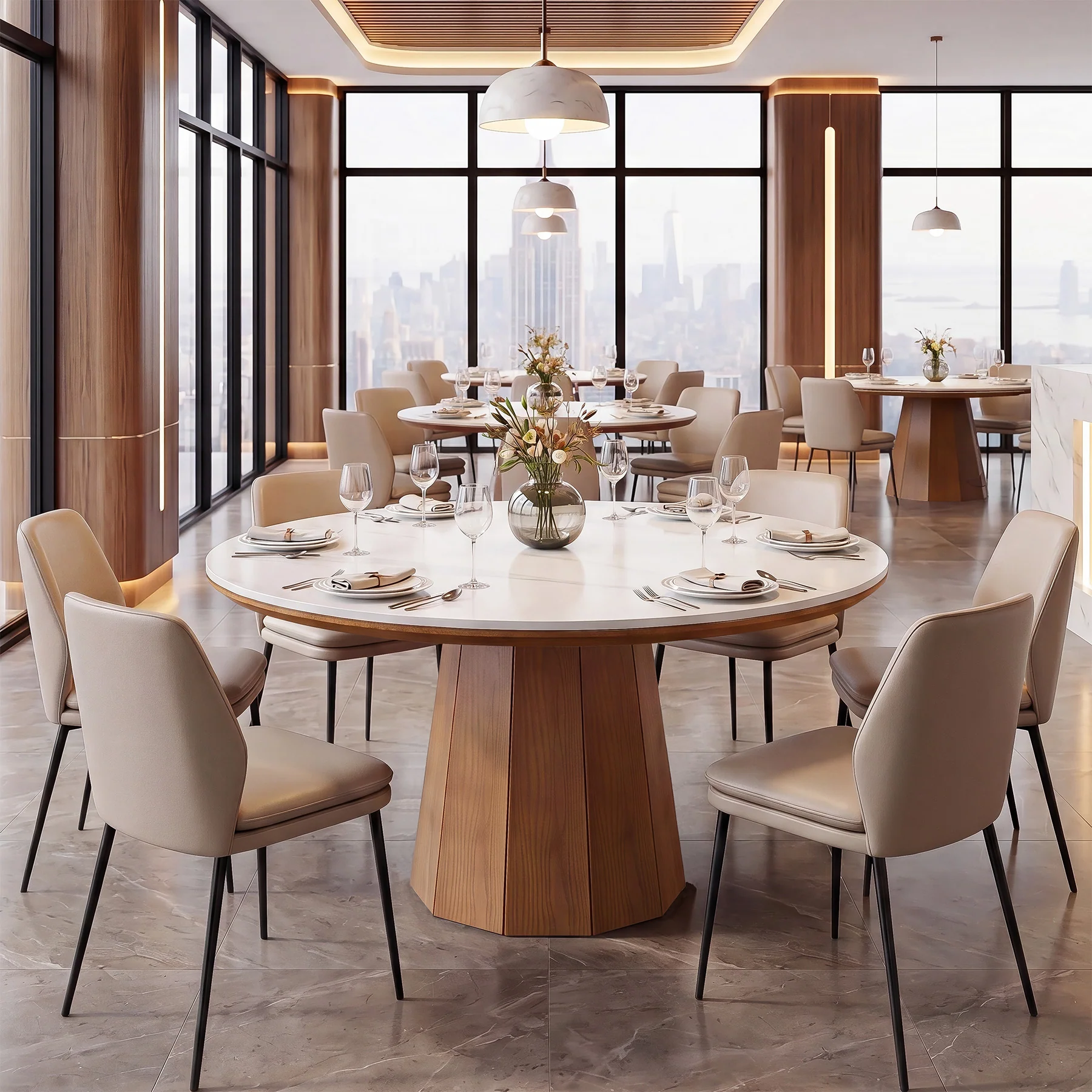 47” Round Sintered Stone Dining Table, Solid Wood Kitchen Dinner Table for 4-6 - Image 4
