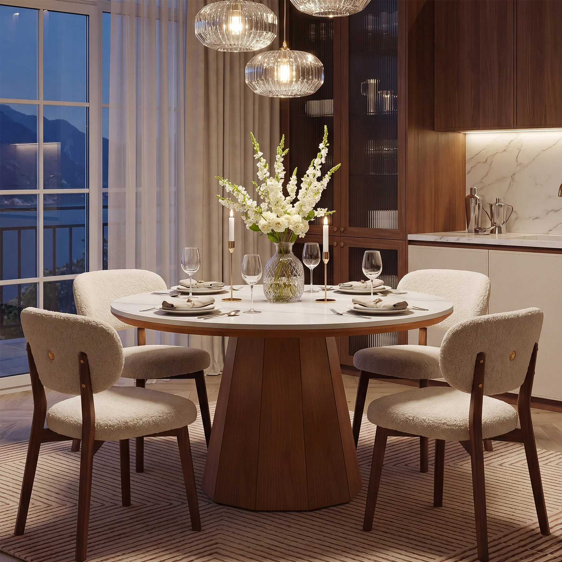 47” Round Sintered Stone Dining Table, Solid Wood Kitchen Dinner Table for 4-6 - Image 5
