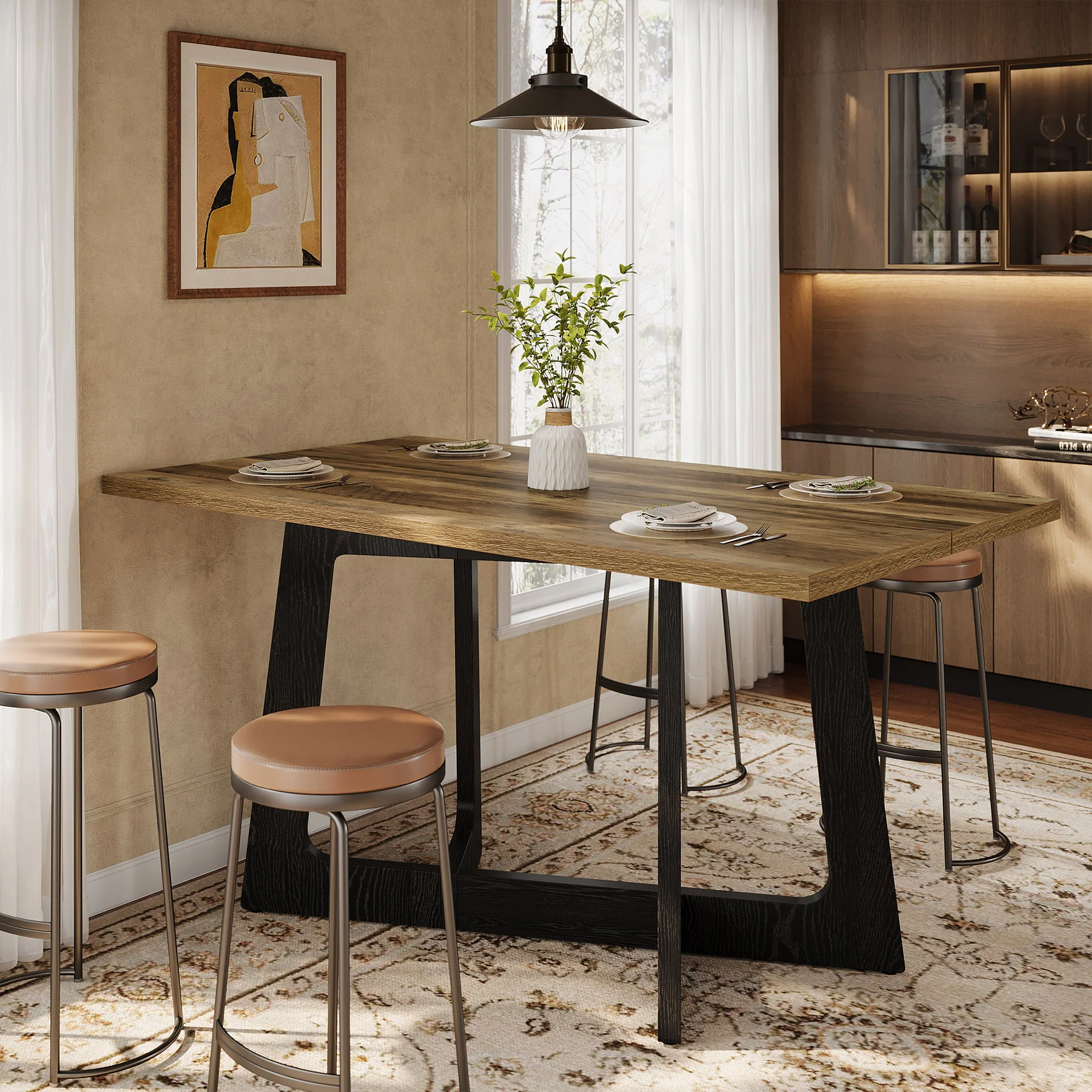 47" Small Dining Table for 2-4 People, Farmhouse Kitchen Table with Sturdy Pedestal Base - Image 4