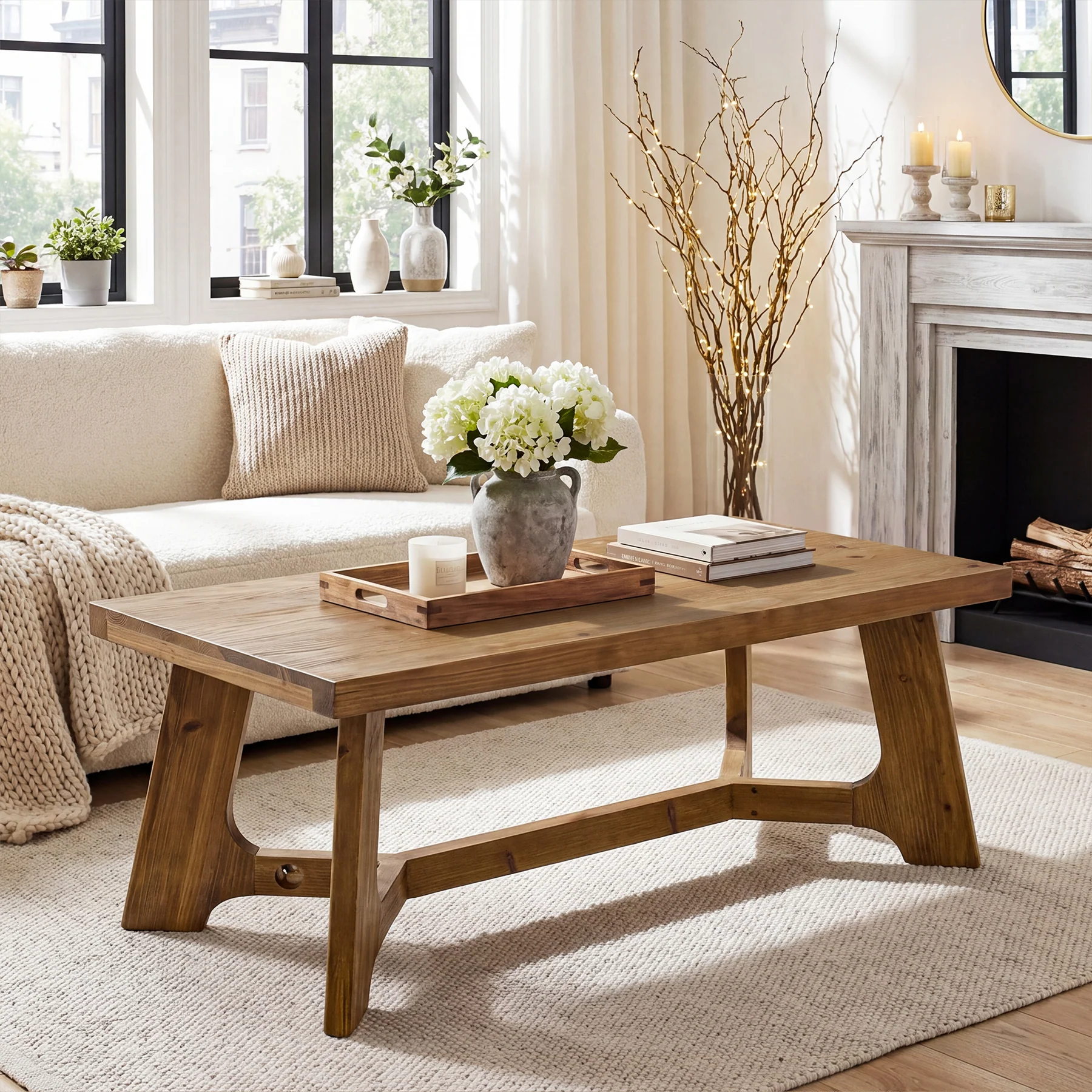 47" Solid Wood Coffee Table, Farmhouse Center Table for Living Room - Image 3