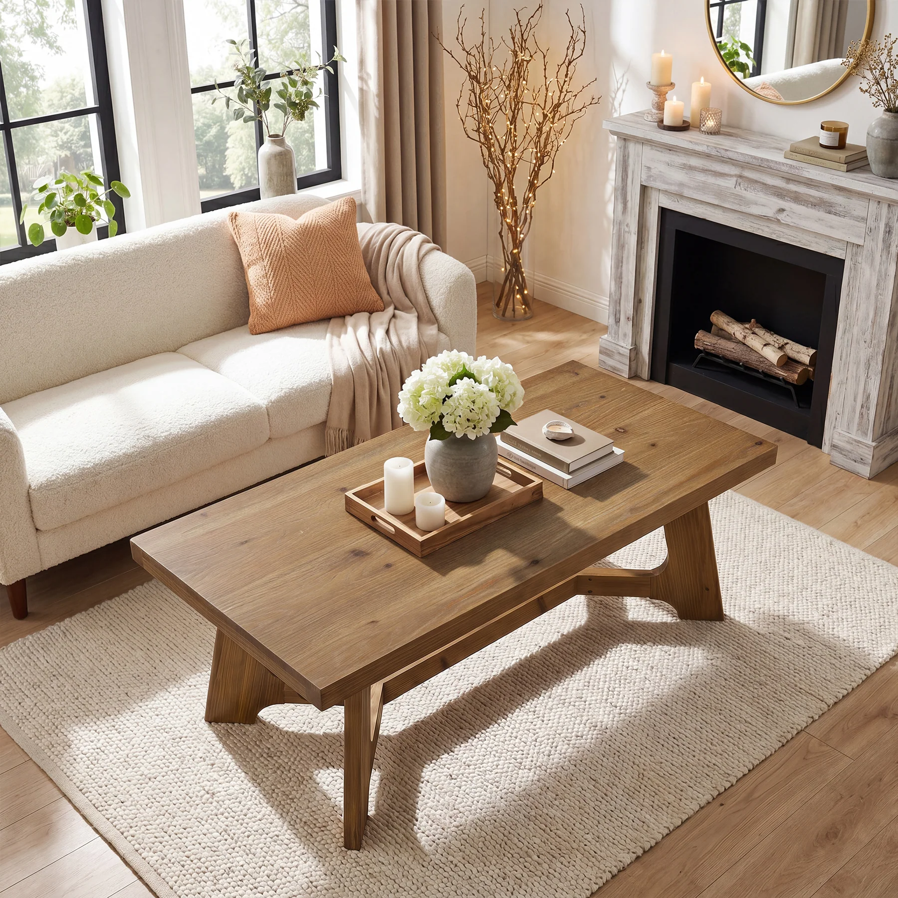 47" Solid Wood Coffee Table, Farmhouse Center Table for Living Room - Image 4