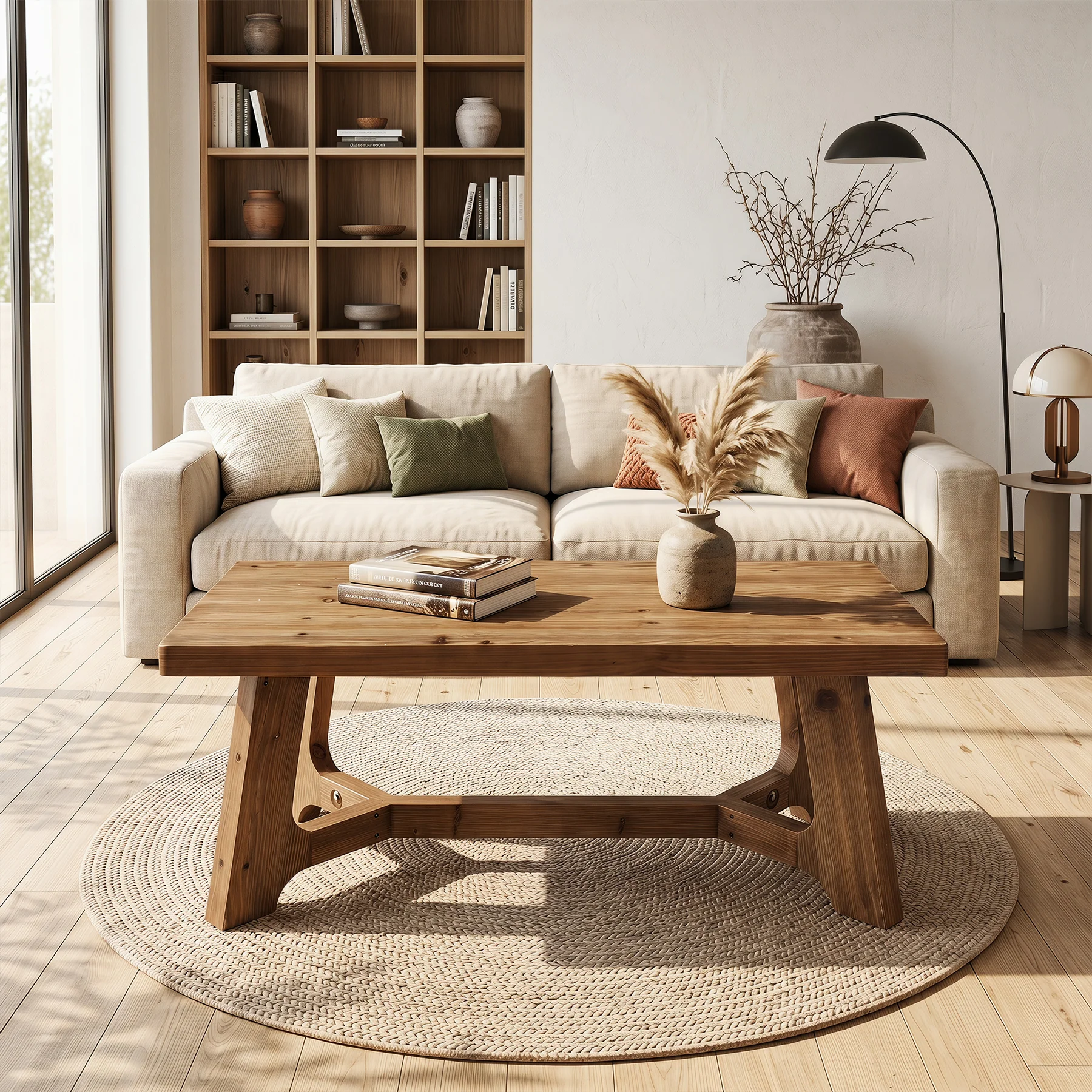 47" Solid Wood Coffee Table, Farmhouse Center Table for Living Room - Image 5
