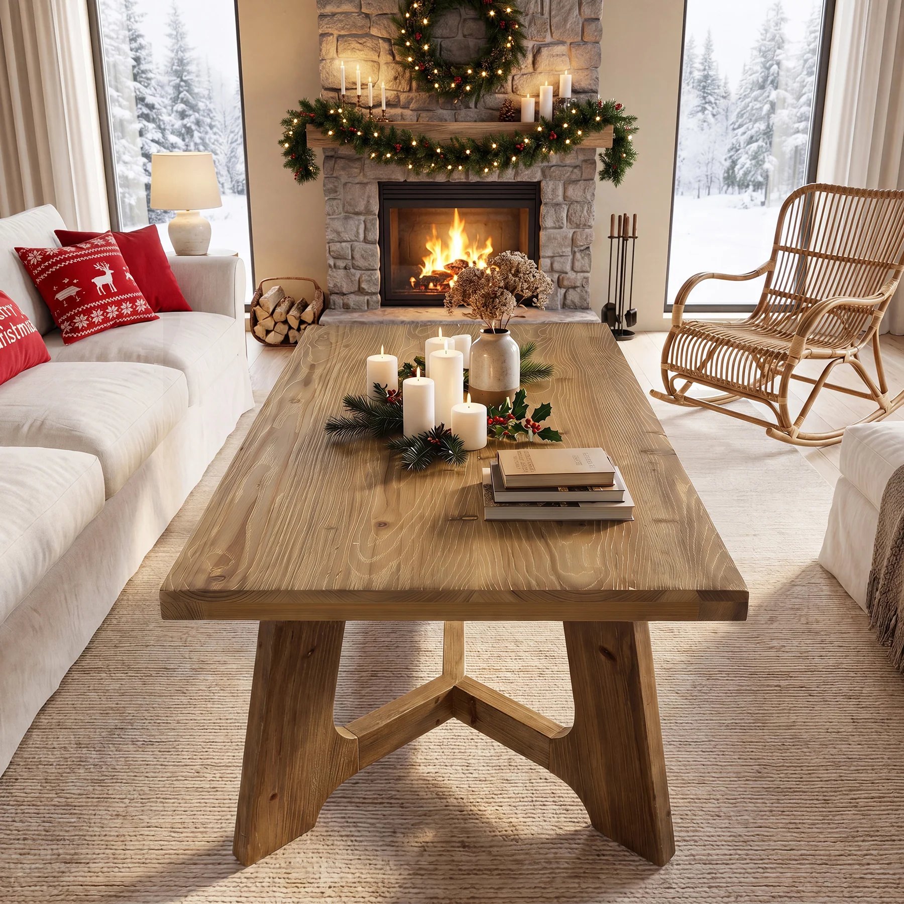 47" Solid Wood Coffee Table, Farmhouse Center Table for Living Room - Image 6
