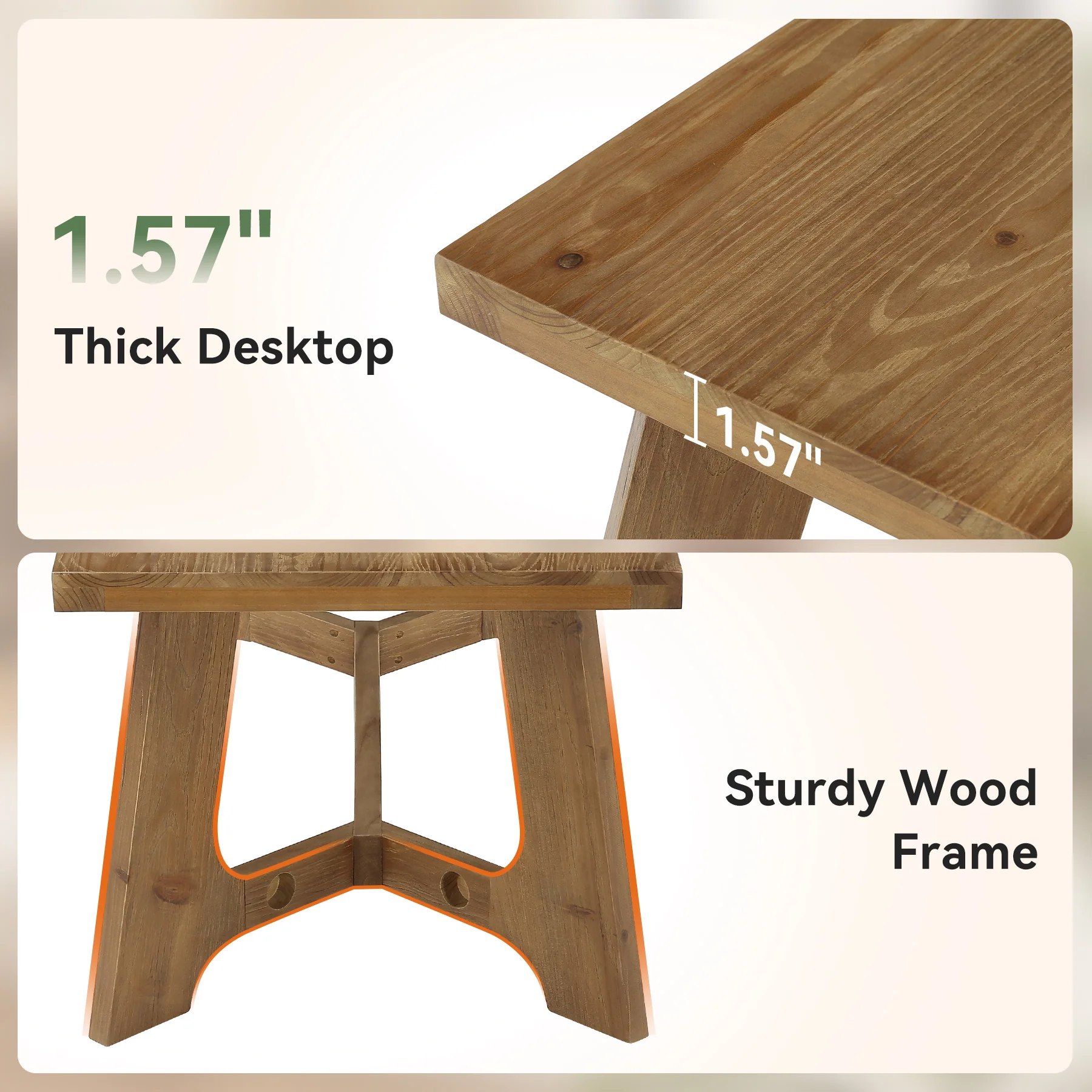 47" Solid Wood Coffee Table, Farmhouse Center Table for Living Room - Image 8