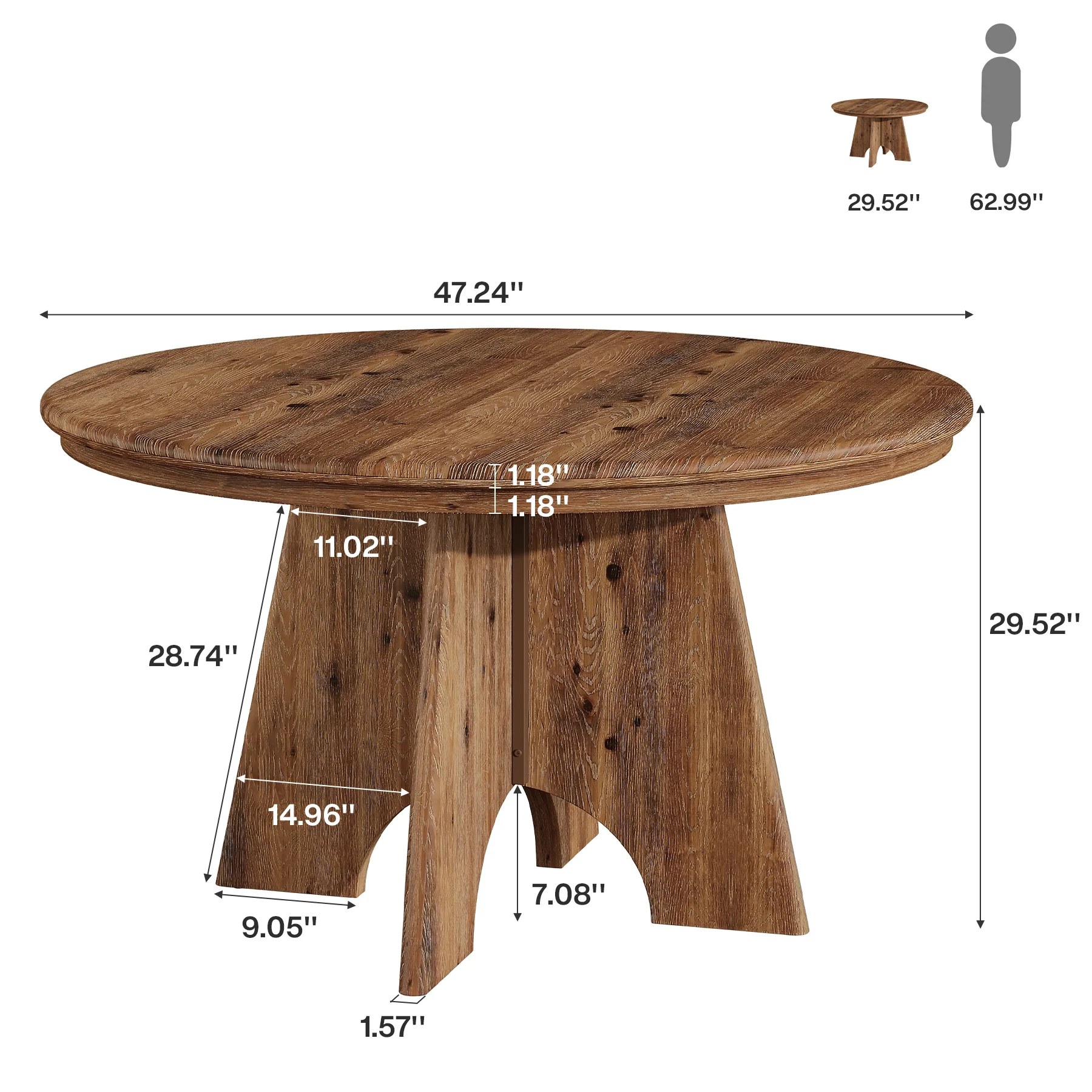 47" Solid Wood Round Conference Table, Farmhouse Meeting Table for 4-6 People for Conference Room - Image 2