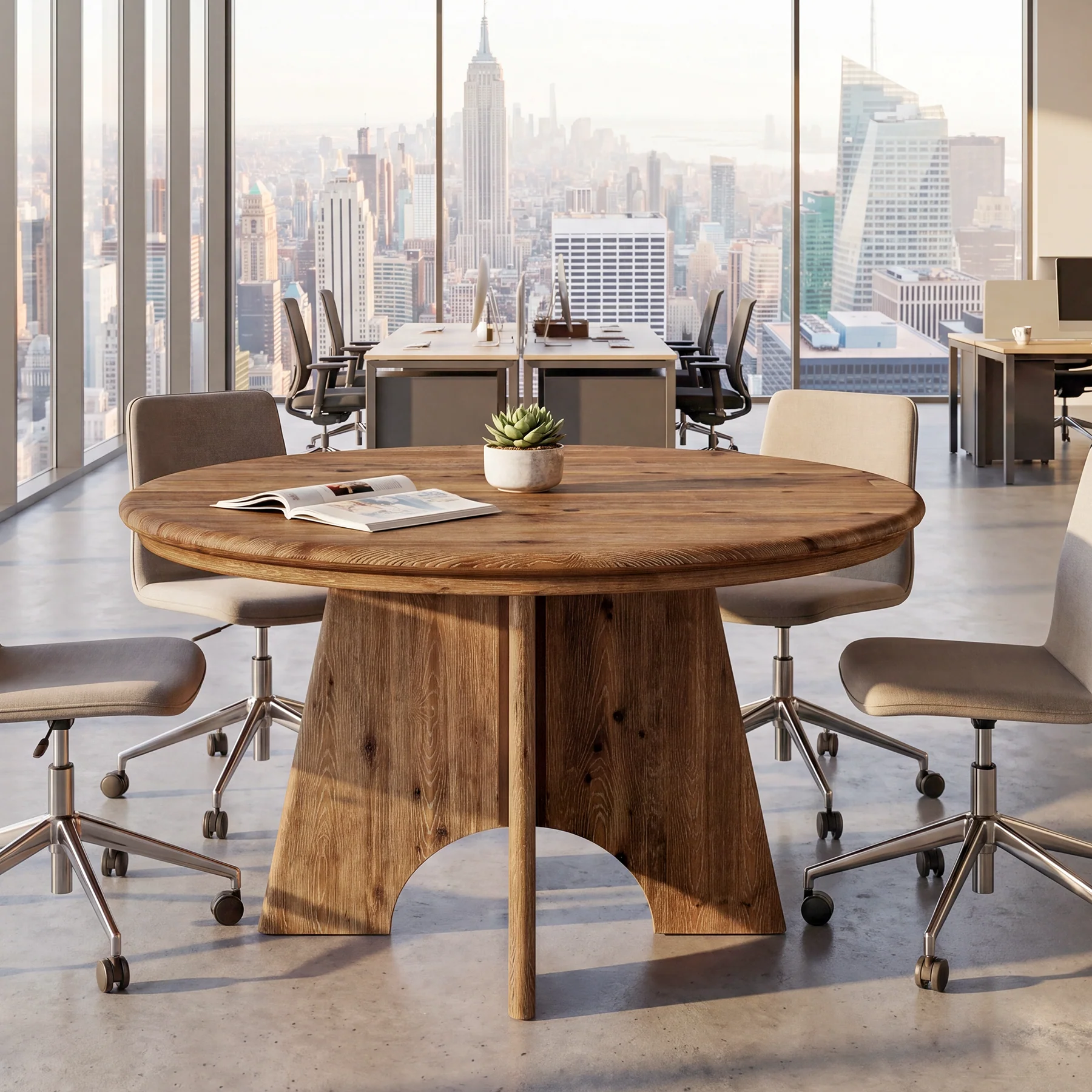 47" Solid Wood Round Conference Table, Farmhouse Meeting Table for 4-6 People for Conference Room - Image 4